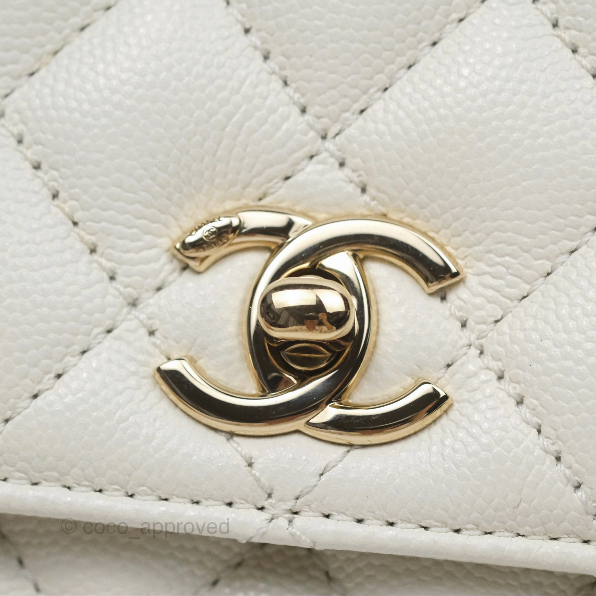 Chanel Mini Coco Handle White Caviar Gold Hardware
