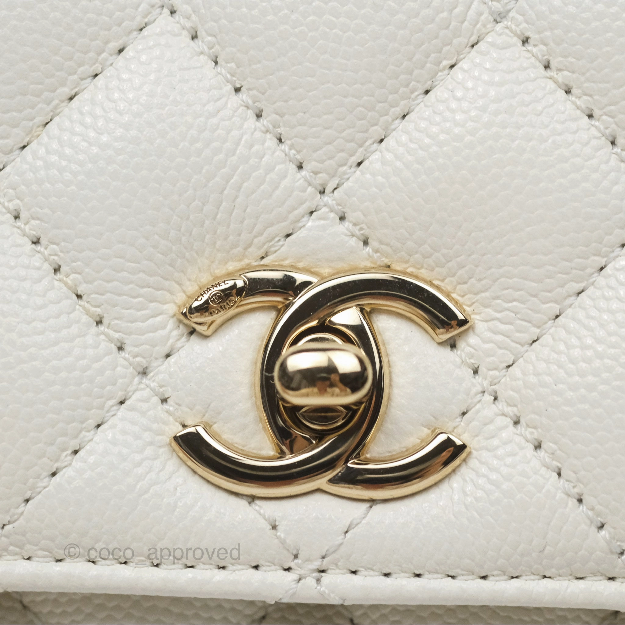 Chanel Mini Coco Handle White Caviar Gold Hardware