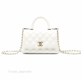 Chanel Mini Coco Handle White Caviar Gold Hardware