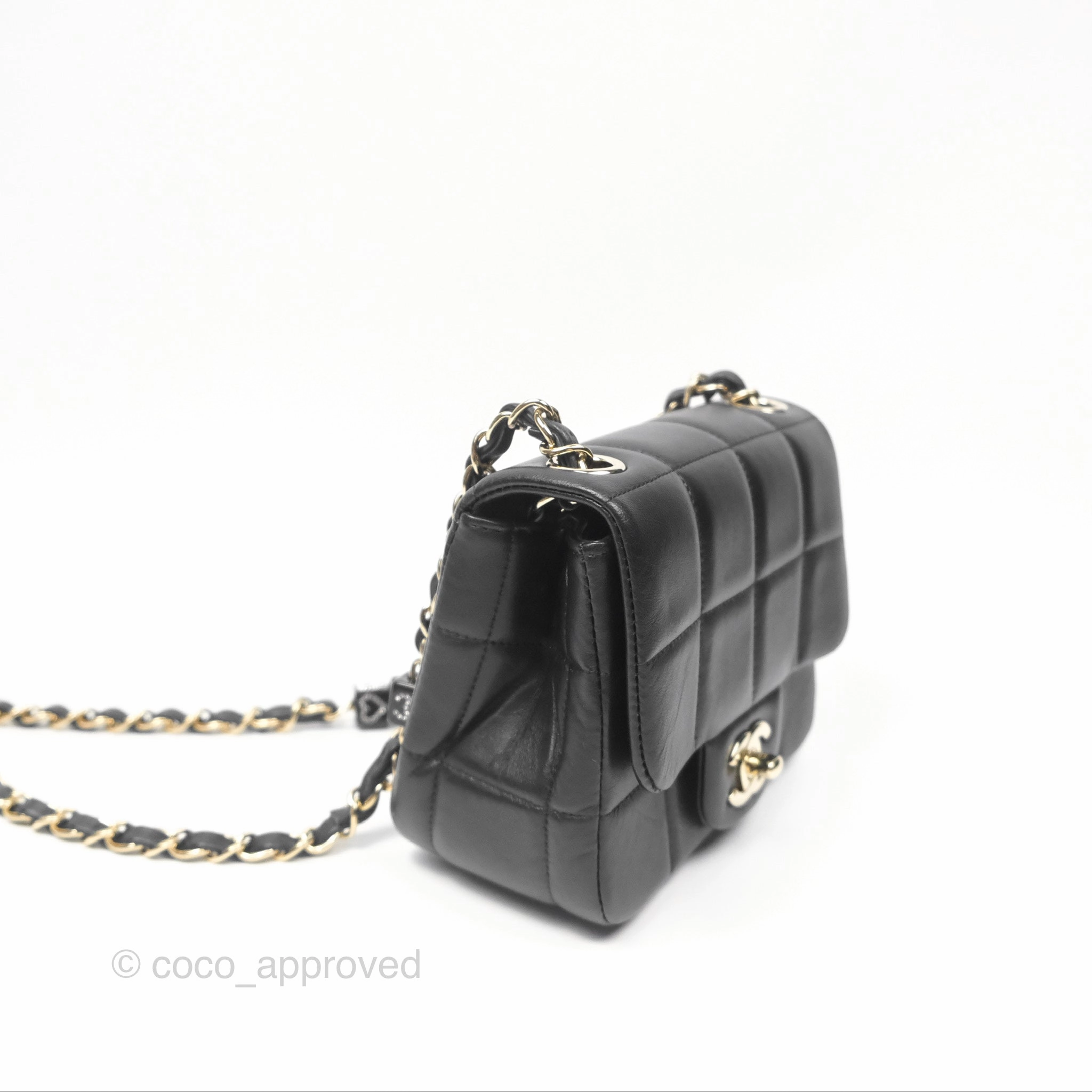 Chanel Mini Monacoco Flap With Dice Logo Chain Lambskin Black Gold Hardware 23C