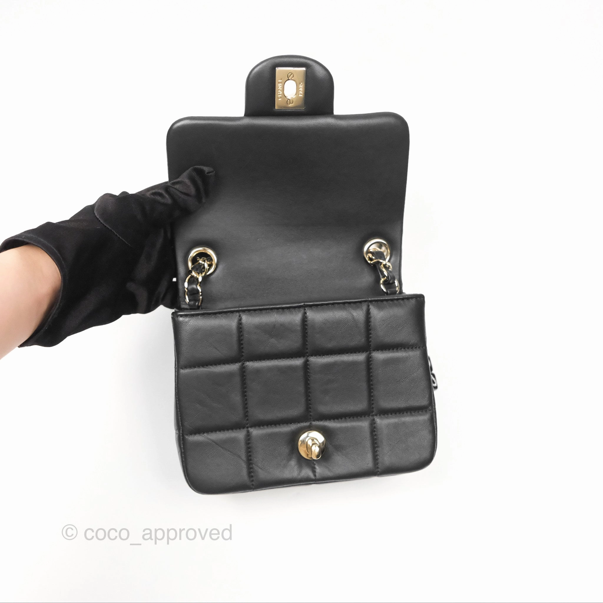 Chanel Mini Monacoco Flap With Dice Logo Chain Lambskin Black Gold Hardware 23C