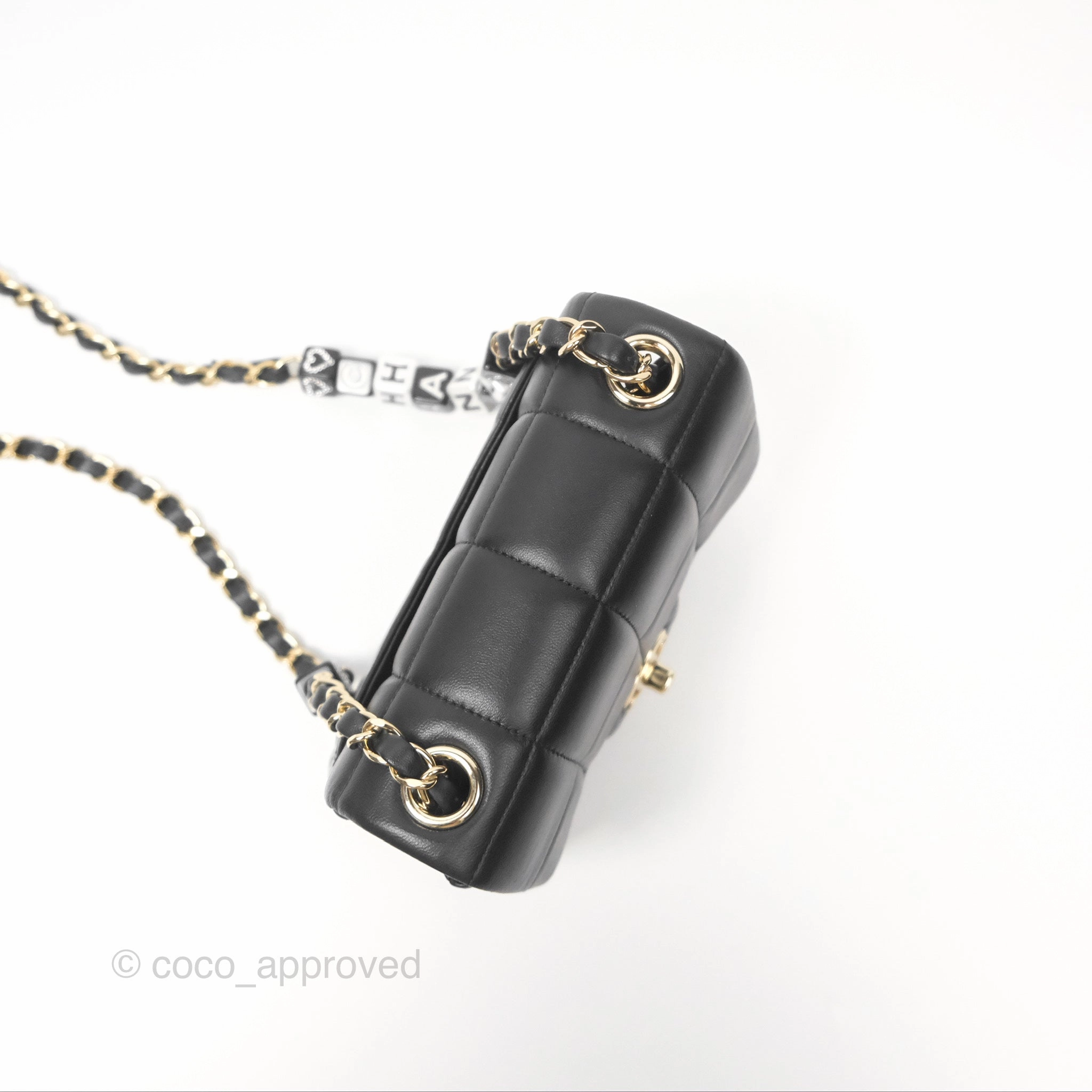 Chanel Mini Monacoco Flap With Dice Logo Chain Lambskin Black Gold Hardware 23C