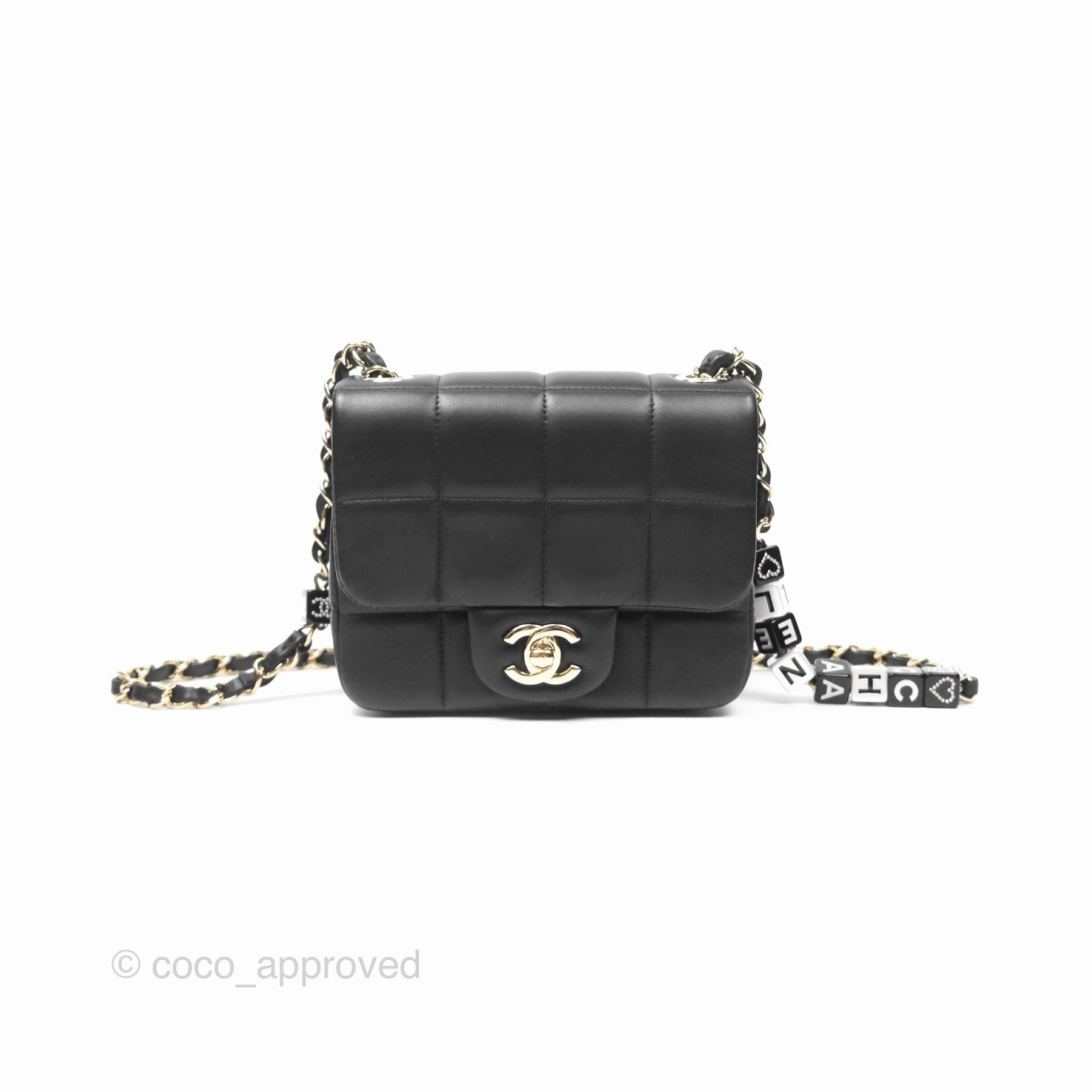 Chanel Mini Monacoco Flap With Dice Logo Chain Lambskin Black Gold Hardware 23C