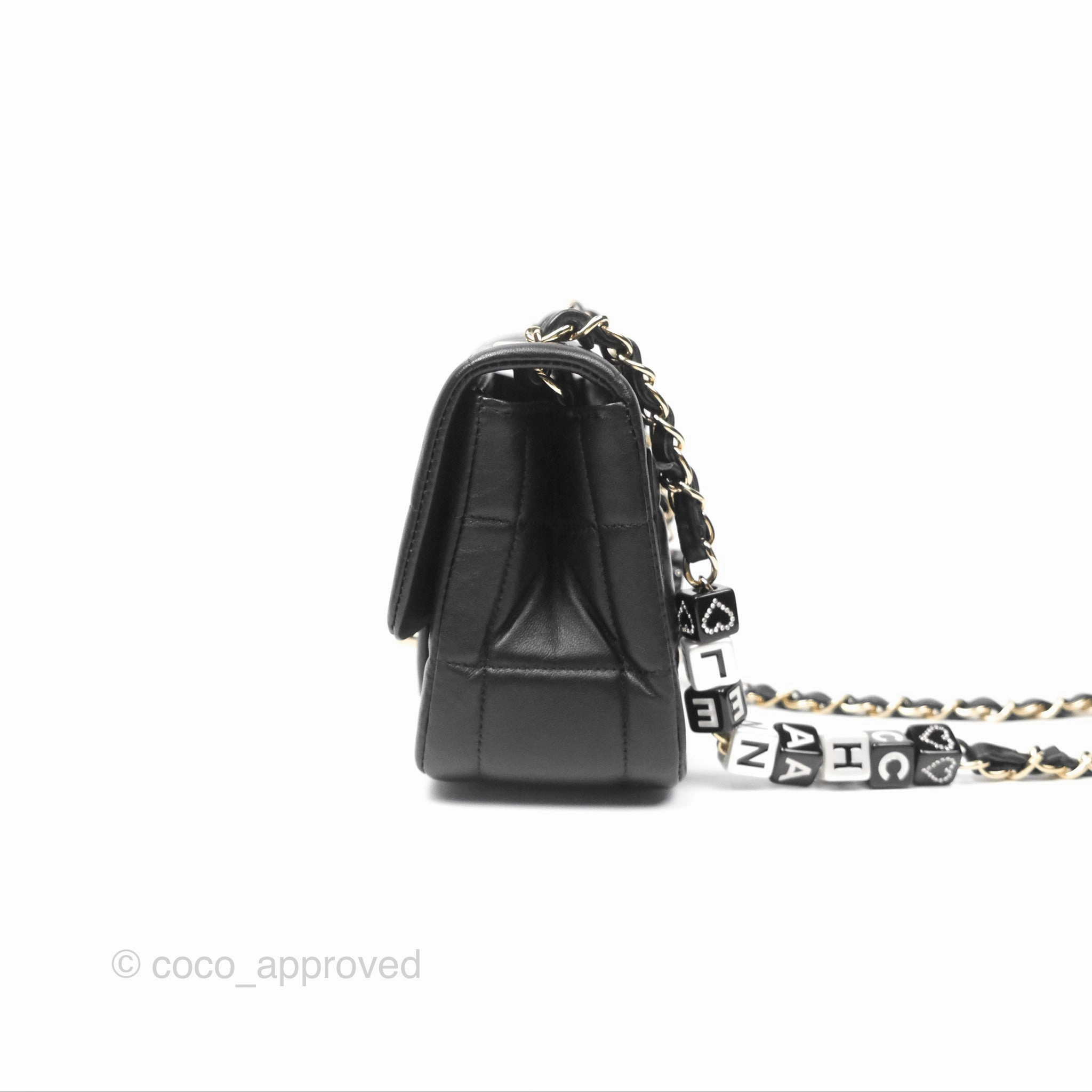 Chanel Mini Monacoco Flap With Dice Logo Chain Lambskin Black Gold Hardware 23C