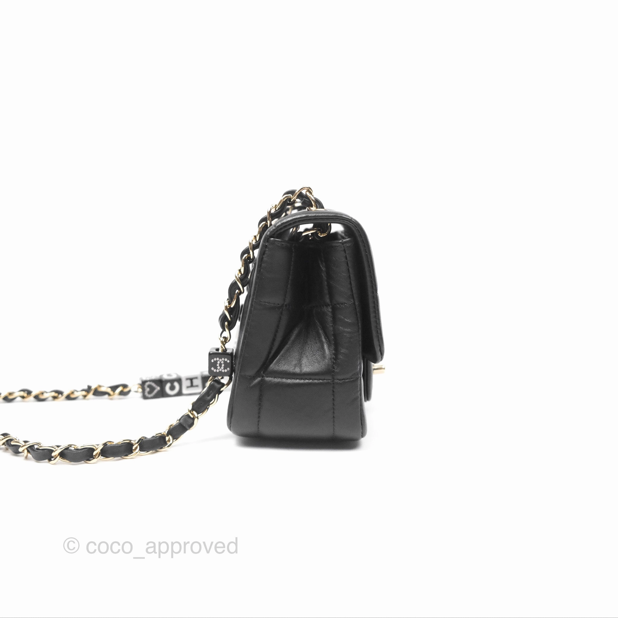 Chanel Mini Monacoco Flap With Dice Logo Chain Lambskin Black Gold Hardware 23C