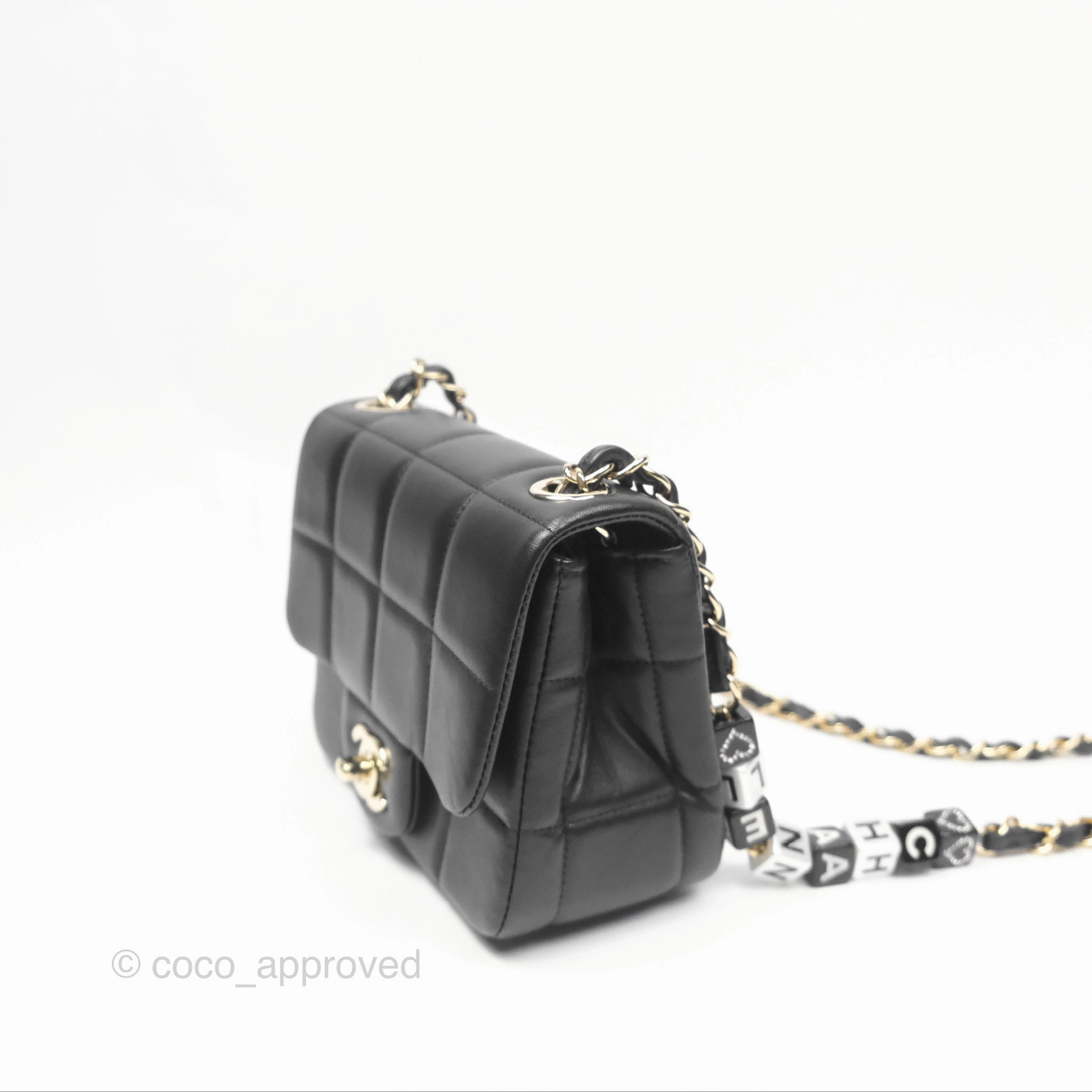 Chanel Mini Monacoco Flap With Dice Logo Chain Lambskin Black Gold Hardware 23C