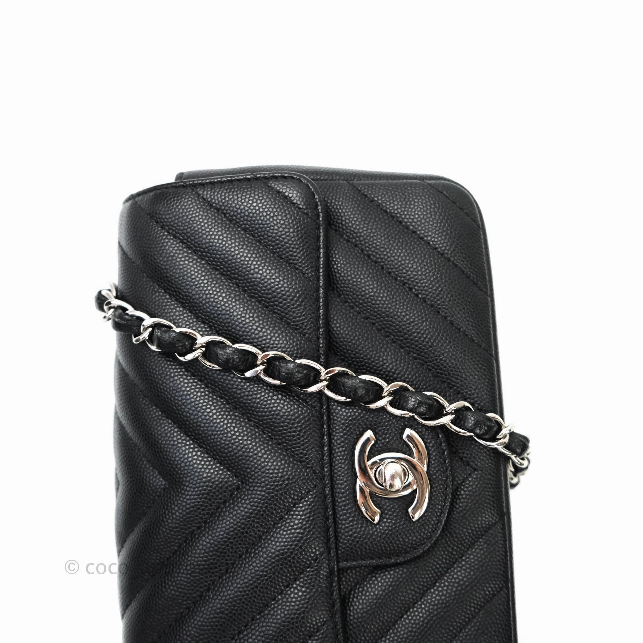 Chanel Mini Rectangular Chevron Caviar Black Silver Hardware