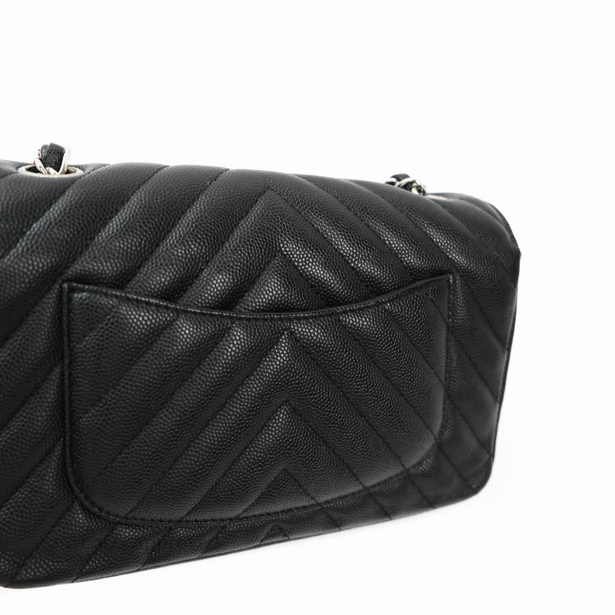 Chanel Mini Rectangular Chevron Caviar Black Silver Hardware