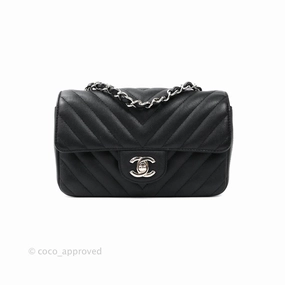 Chanel Mini Rectangular Chevron Caviar Black Silver Hardware