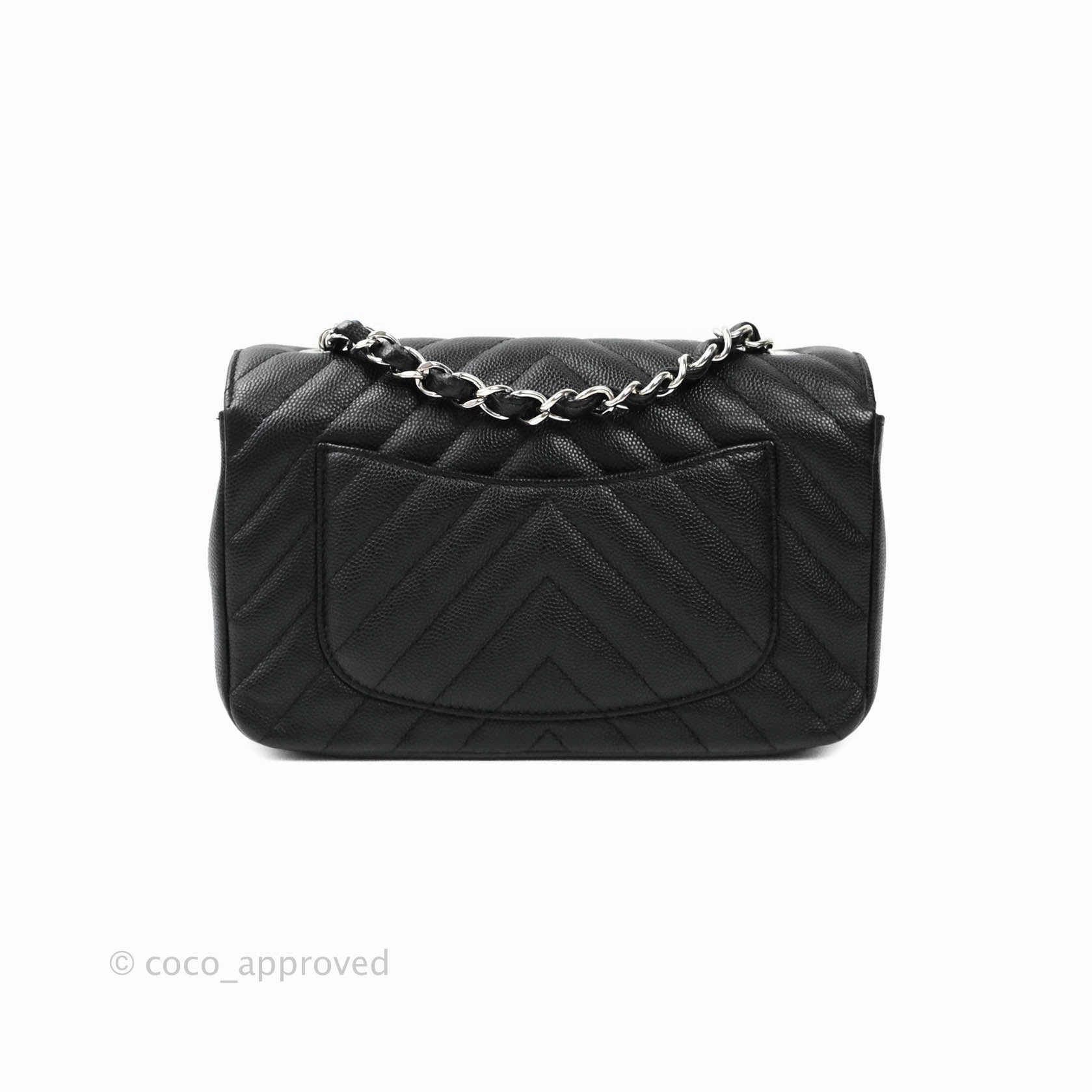 Chanel Mini Rectangular Chevron Caviar Black Silver Hardware