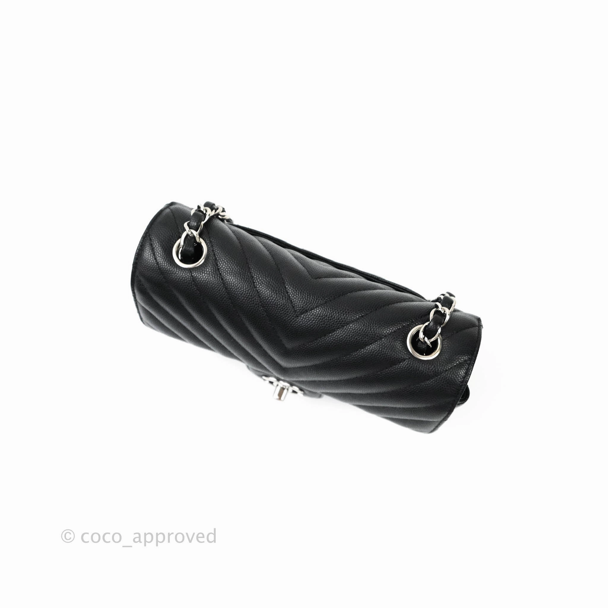 Chanel Mini Rectangular Chevron Caviar Black Silver Hardware
