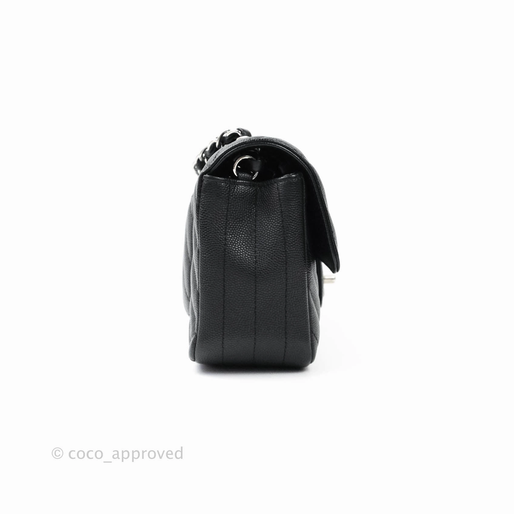 Chanel Mini Rectangular Chevron Caviar Black Silver Hardware