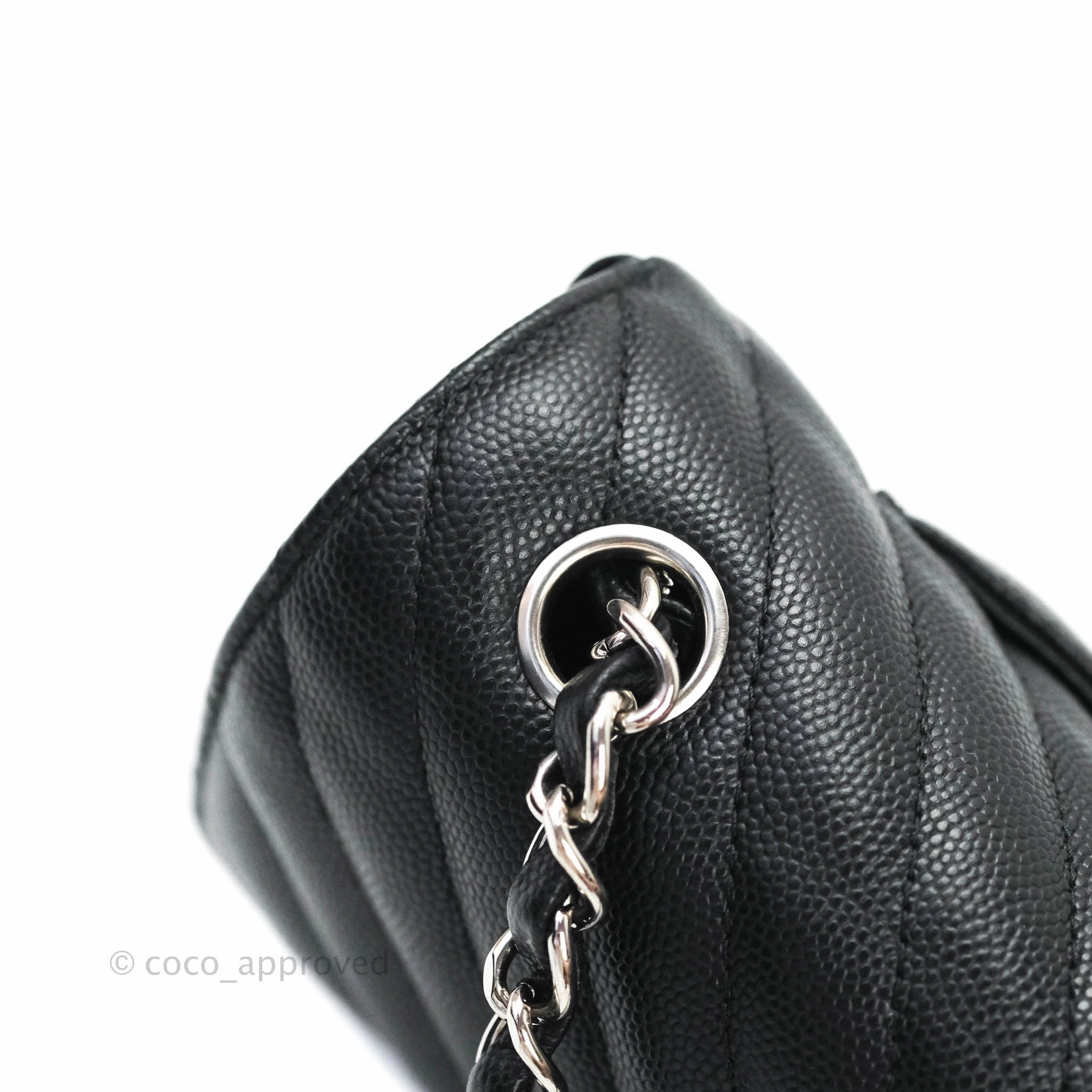 Chanel Mini Rectangular Chevron Caviar Black Silver Hardware