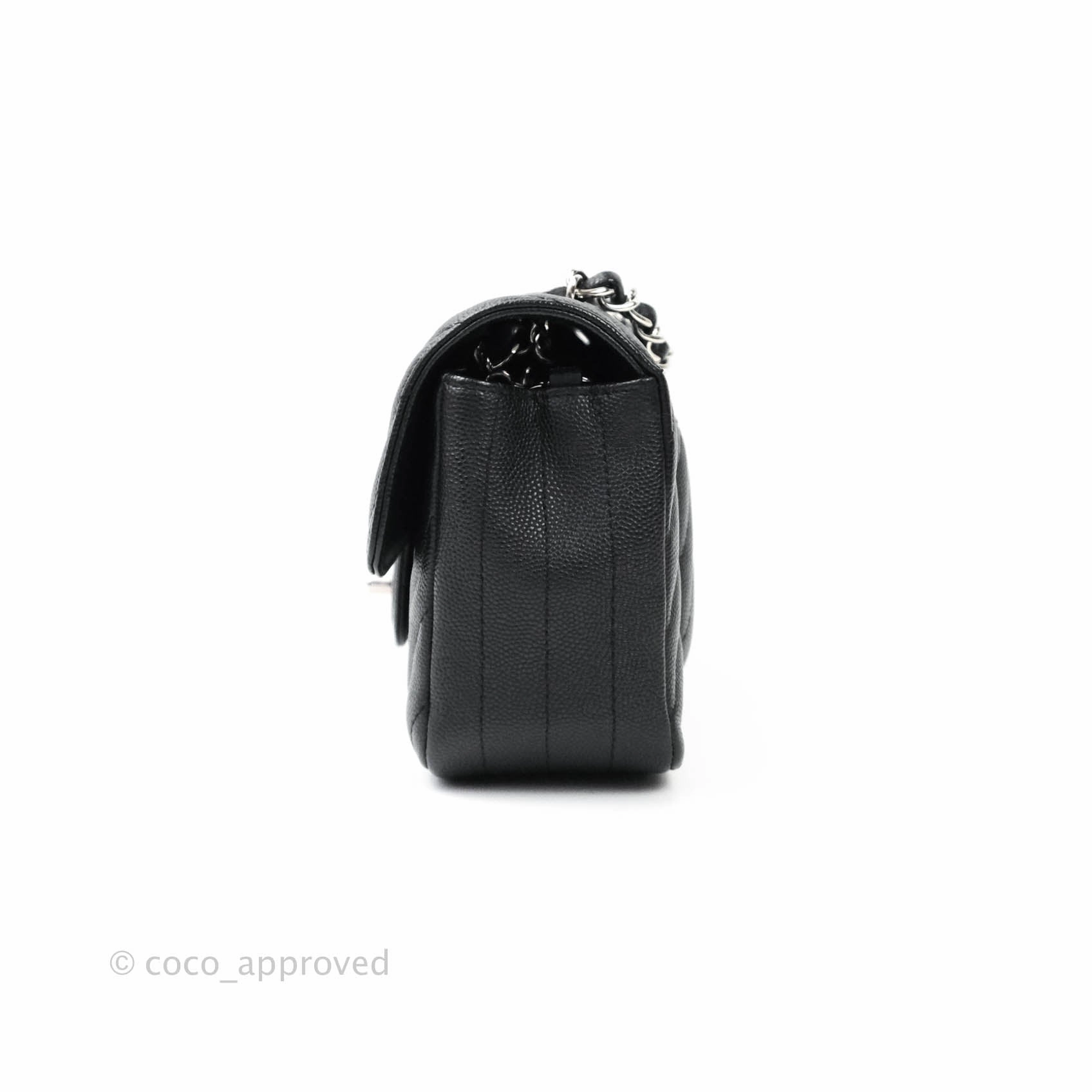 Chanel Mini Rectangular Chevron Caviar Black Silver Hardware