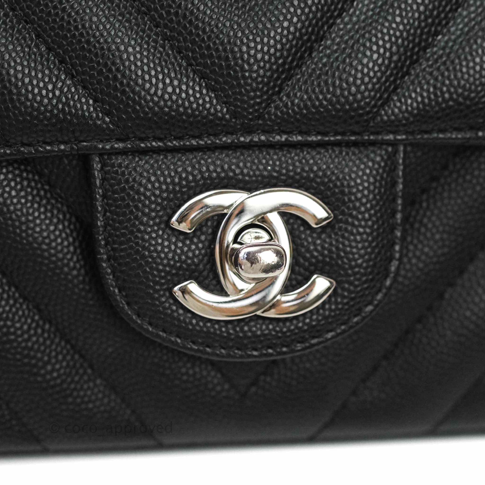 Chanel Mini Rectangular Chevron Caviar Black Silver Hardware