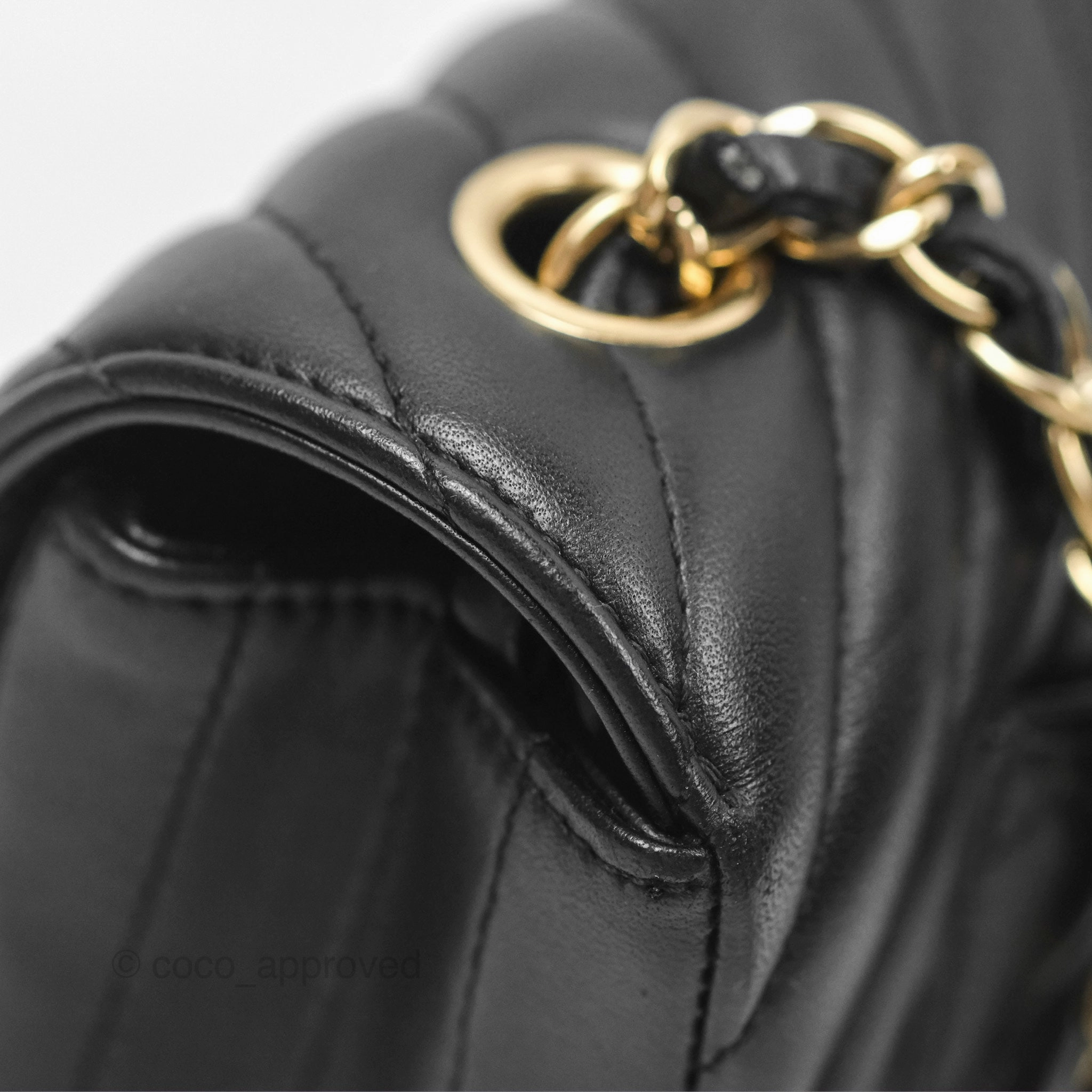 Chanel Mini Rectangular Flap Chevron Black Lambskin Gold Hardware