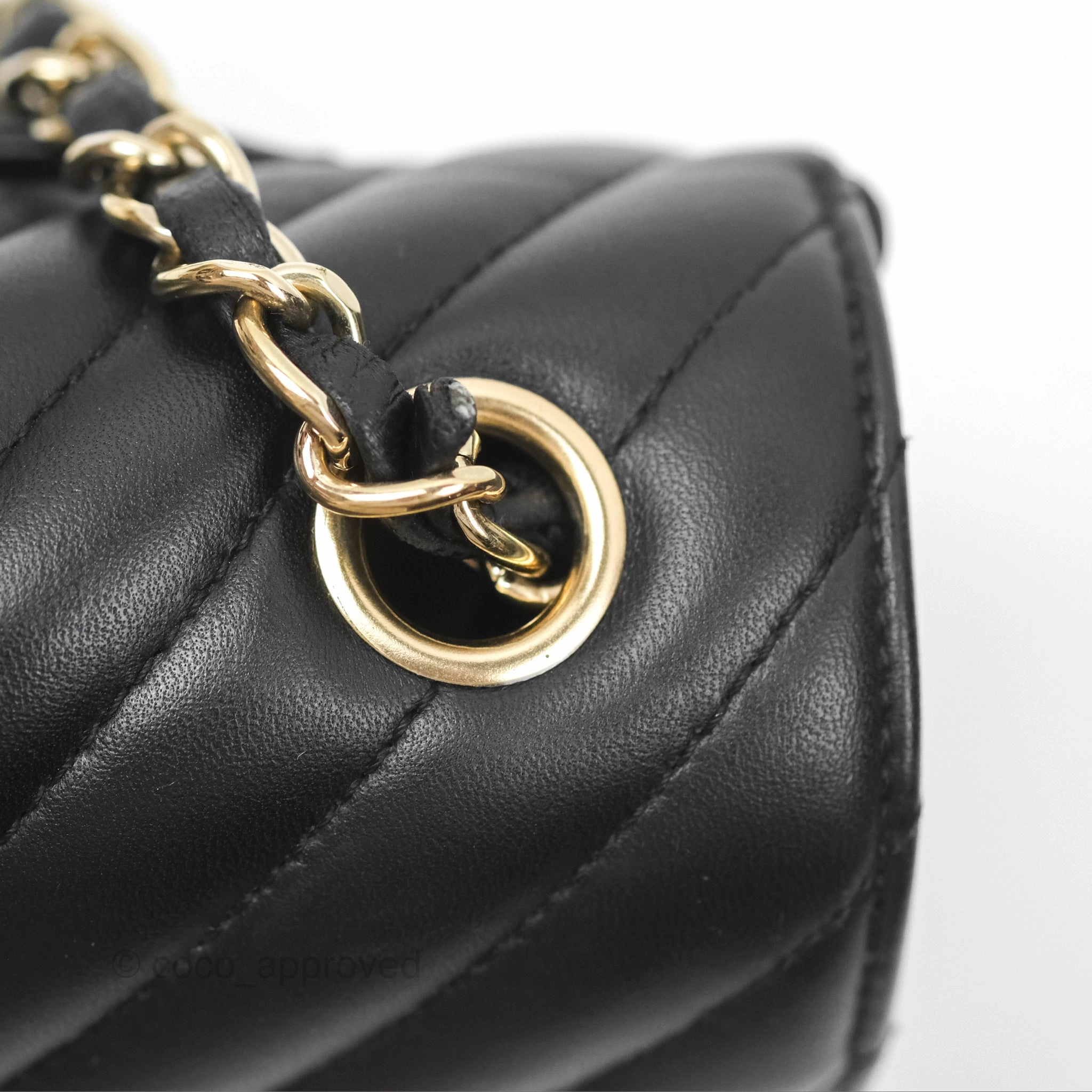 Chanel Mini Rectangular Flap Chevron Black Lambskin Gold Hardware