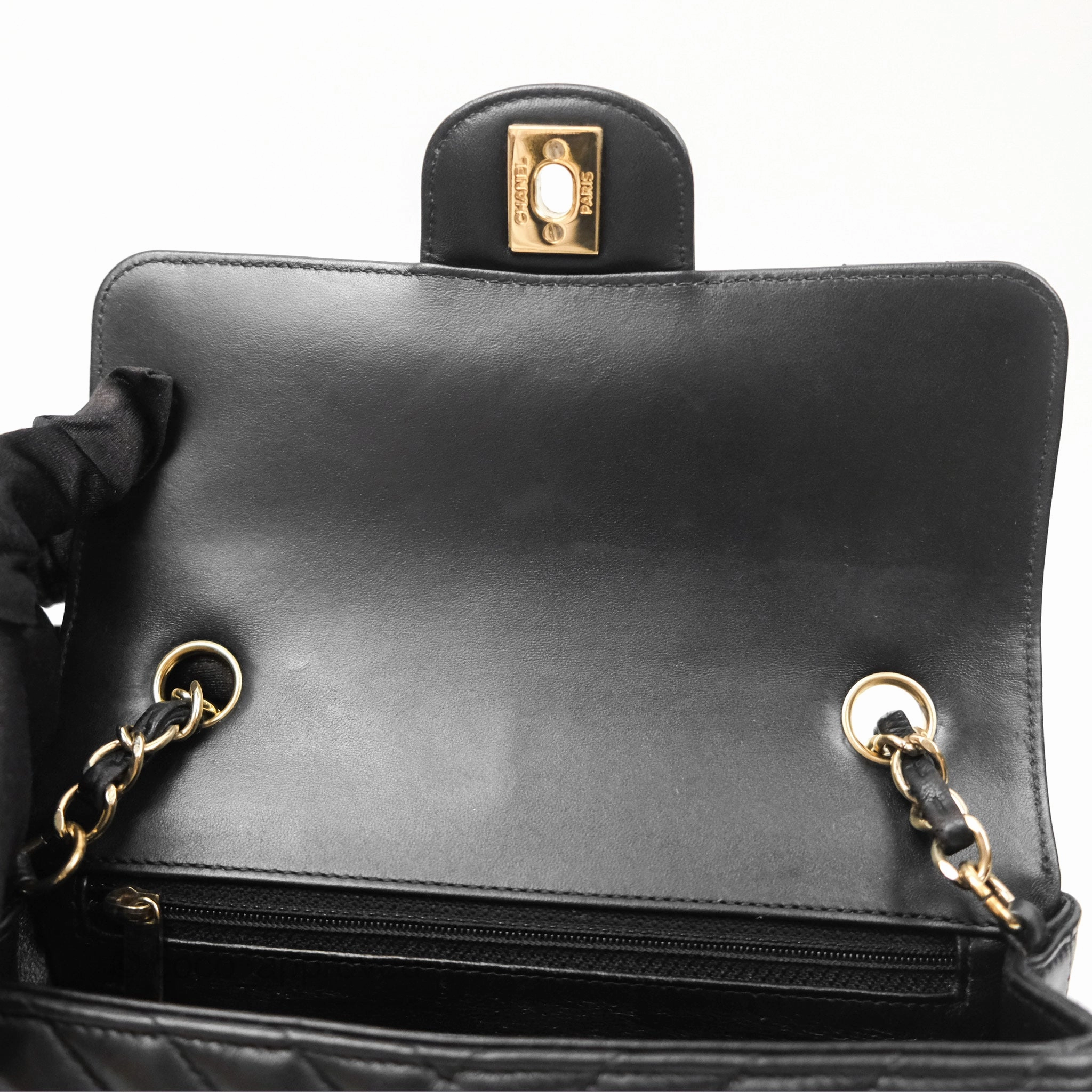 Chanel Mini Rectangular Flap Chevron Black Lambskin Gold Hardware