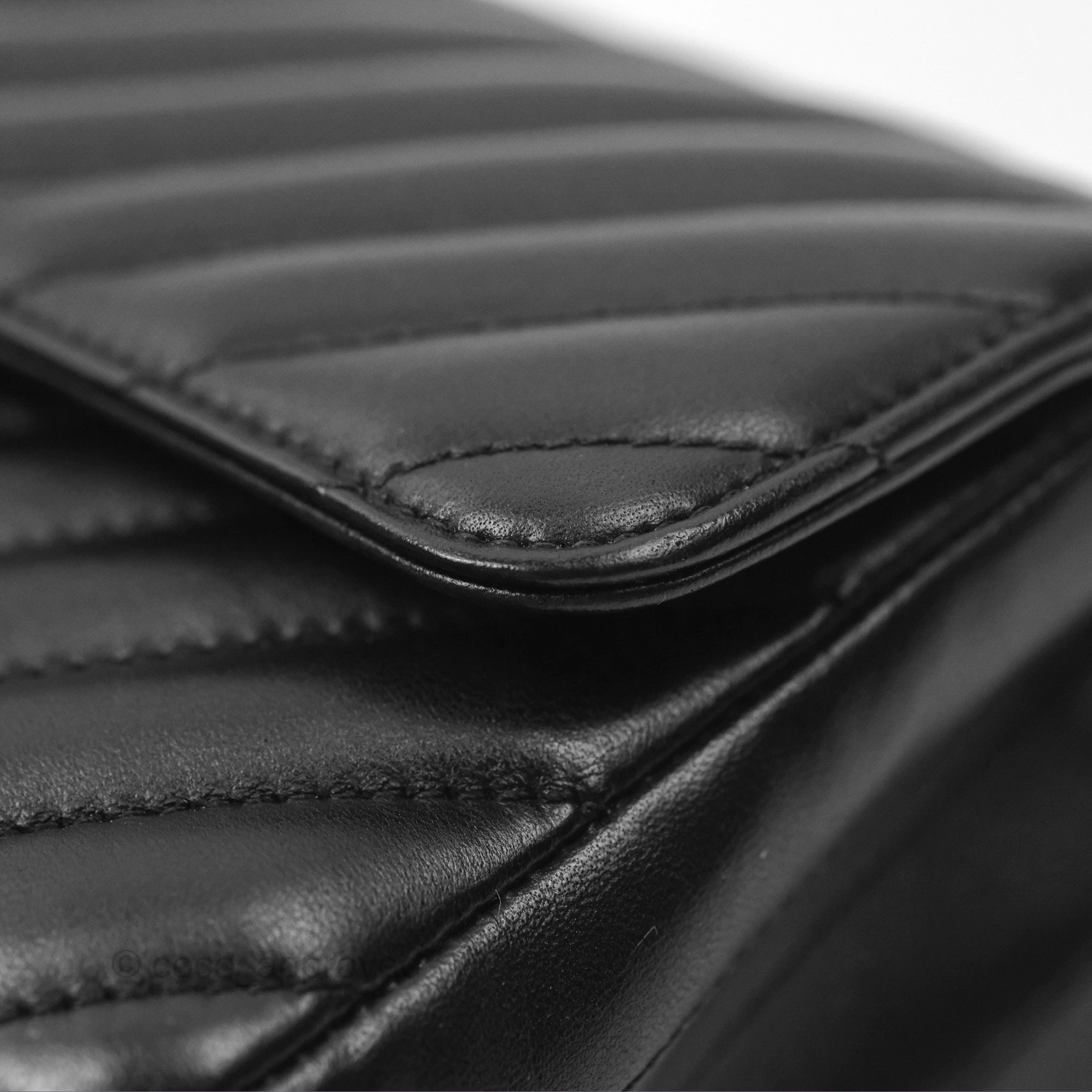 Chanel Mini Rectangular Flap Chevron Black Lambskin Gold Hardware