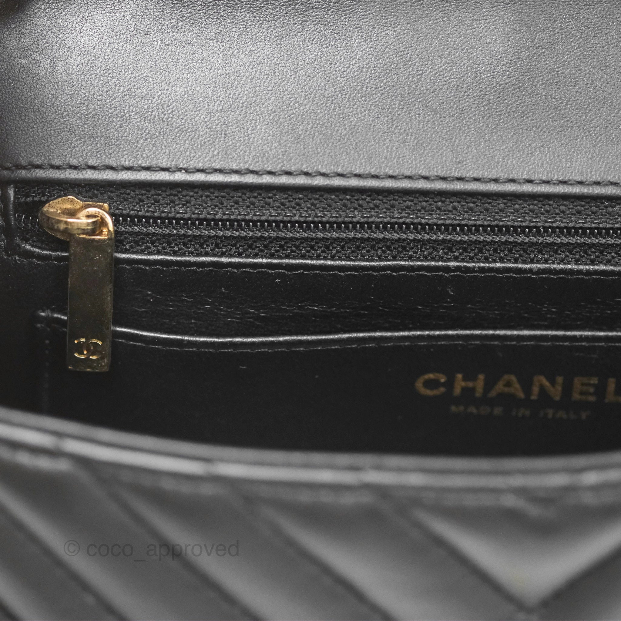 Chanel Mini Rectangular Flap Chevron Black Lambskin Gold Hardware