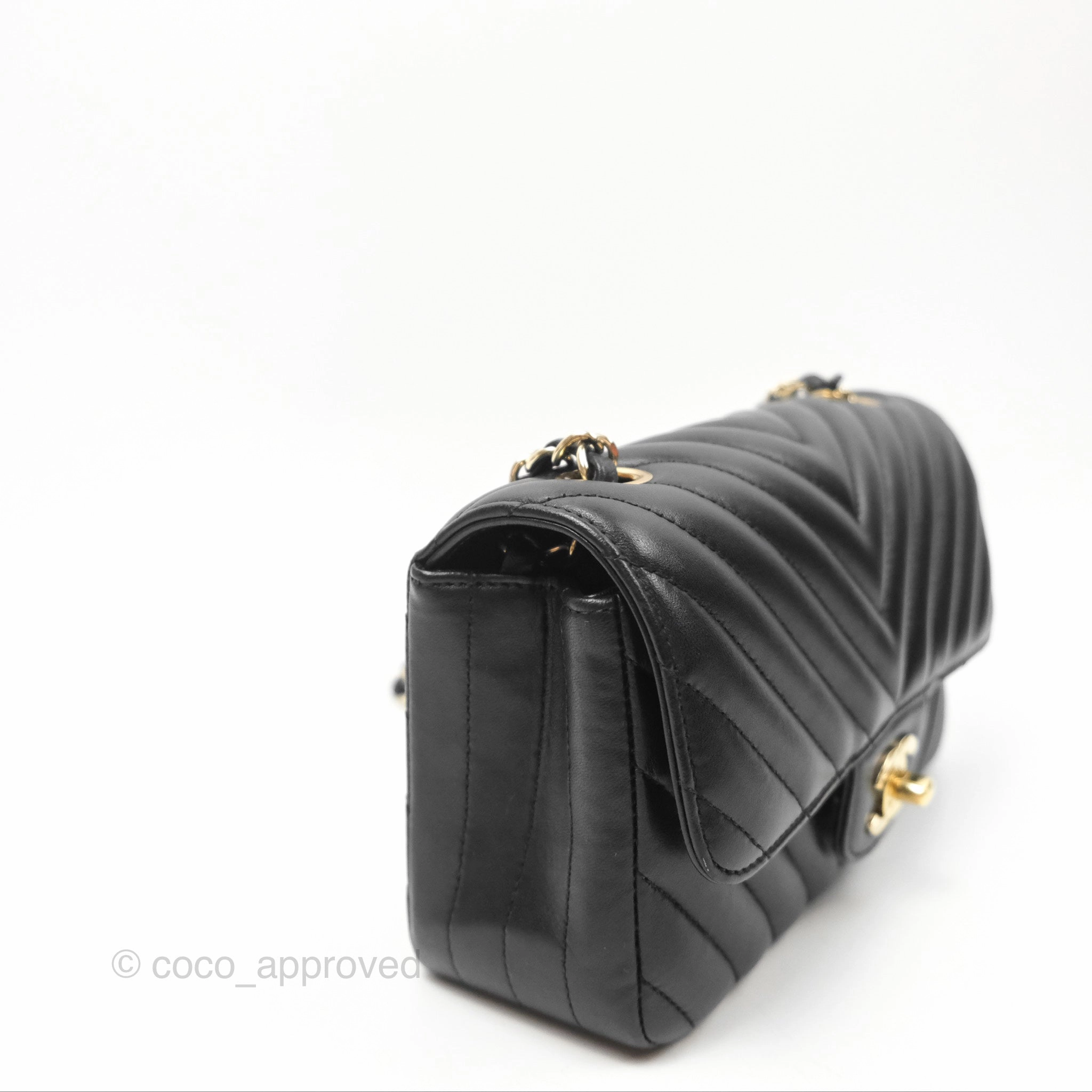 Chanel Mini Rectangular Flap Chevron Black Lambskin Gold Hardware