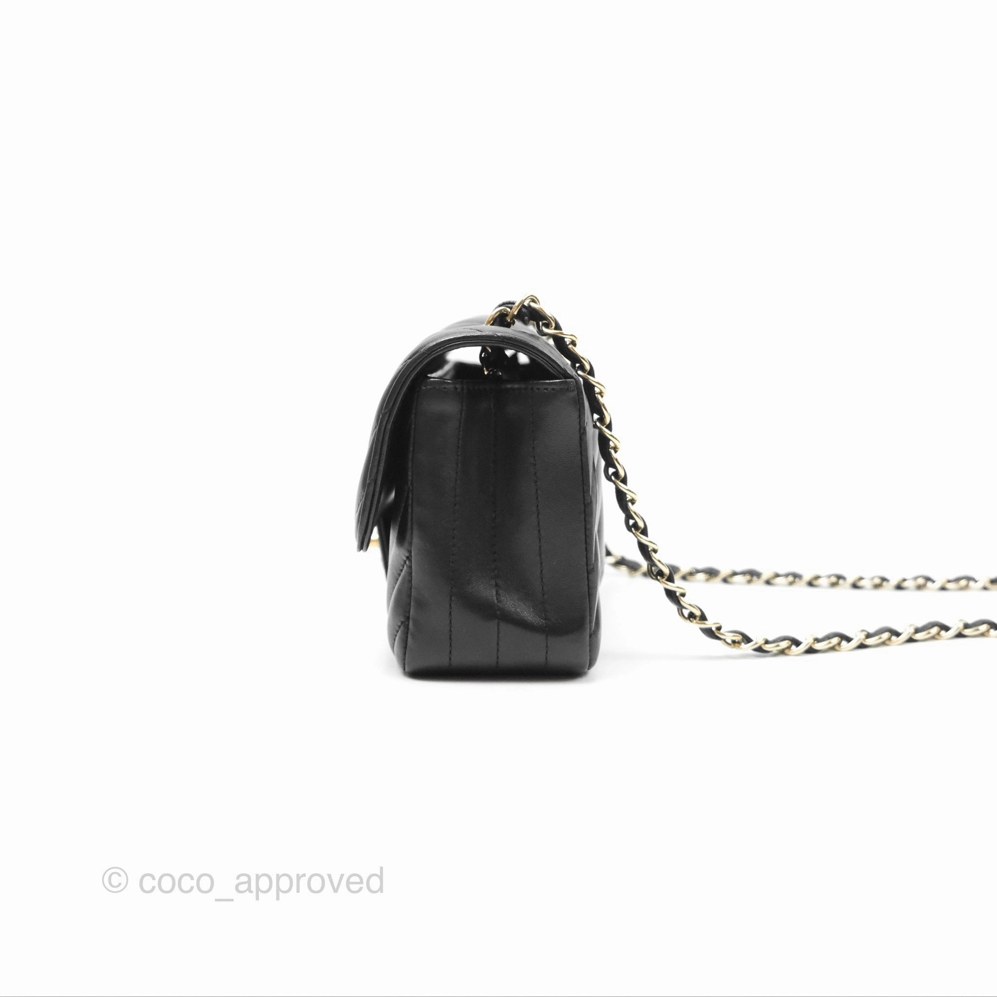 Chanel Mini Rectangular Flap Chevron Black Lambskin Gold Hardware