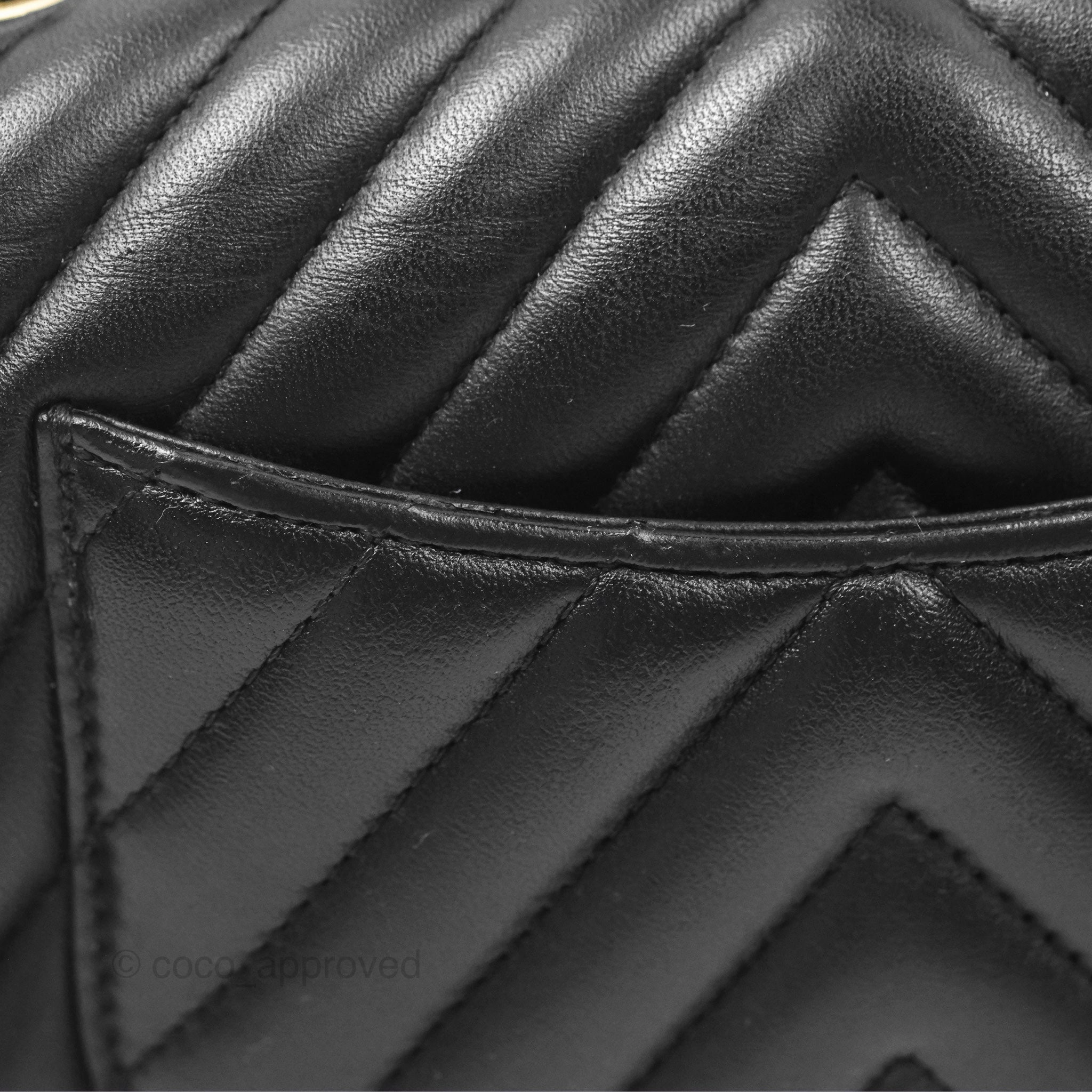 Chanel Mini Rectangular Flap Chevron Black Lambskin Gold Hardware