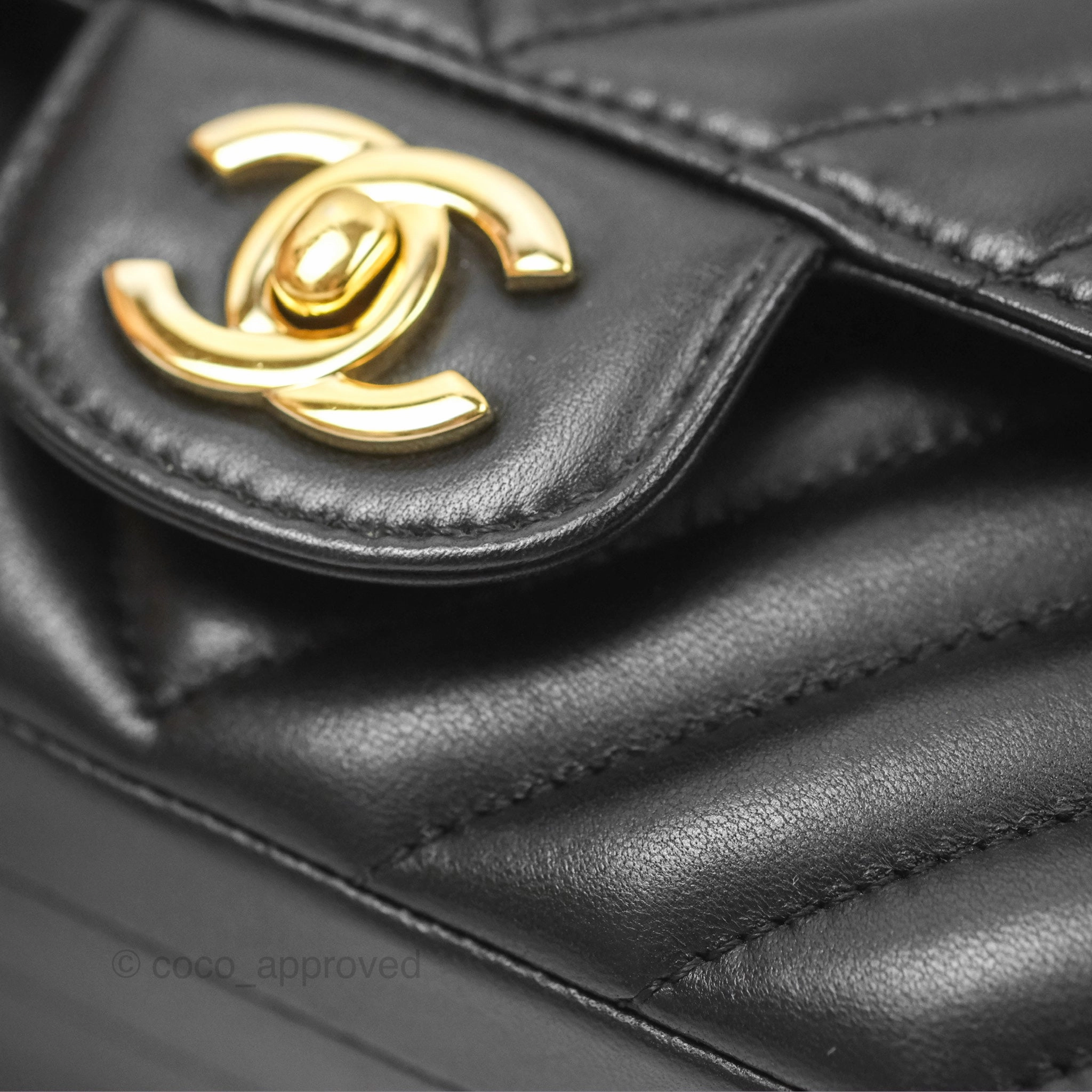 Chanel Mini Rectangular Flap Chevron Black Lambskin Gold Hardware