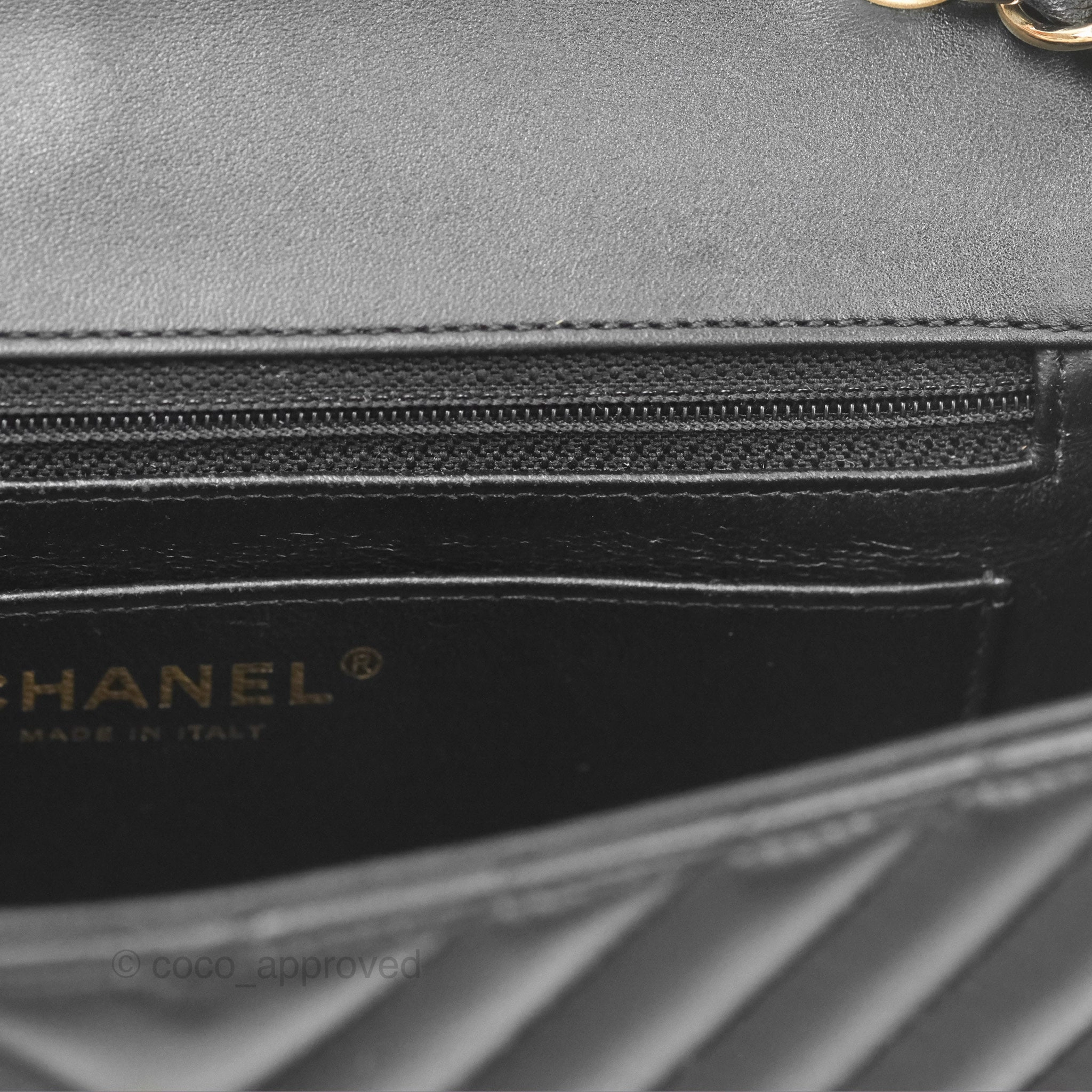Chanel Mini Rectangular Flap Chevron Black Lambskin Gold Hardware