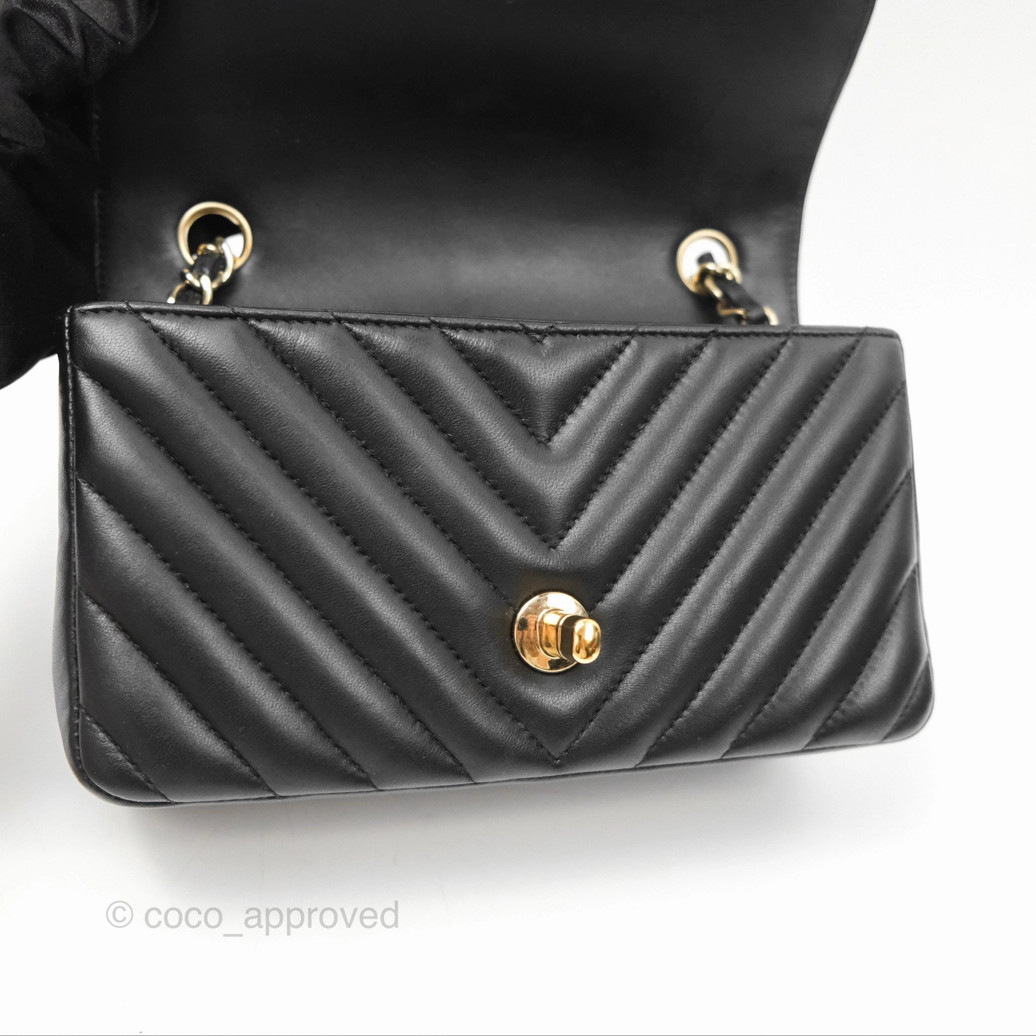 Chanel Mini Rectangular Flap Chevron Black Lambskin Gold Hardware