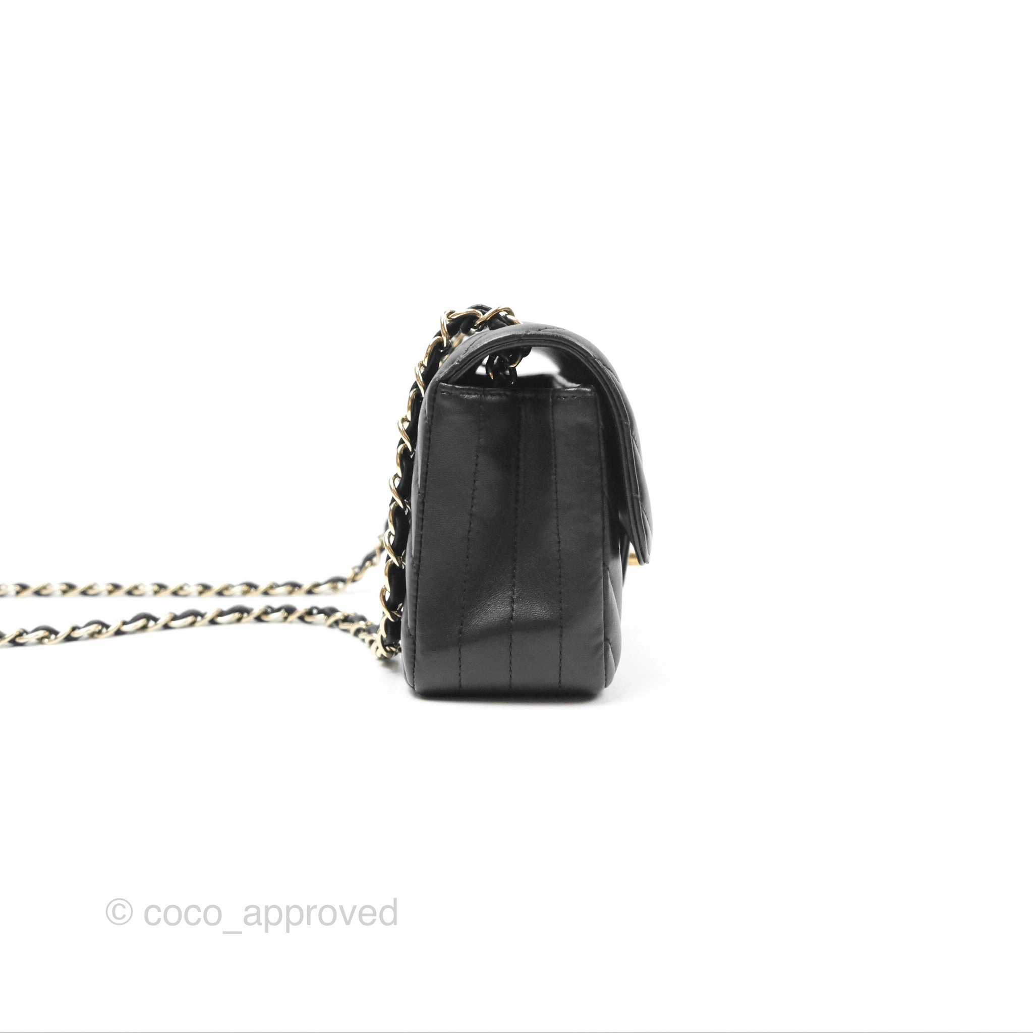 Chanel Mini Rectangular Flap Chevron Black Lambskin Gold Hardware