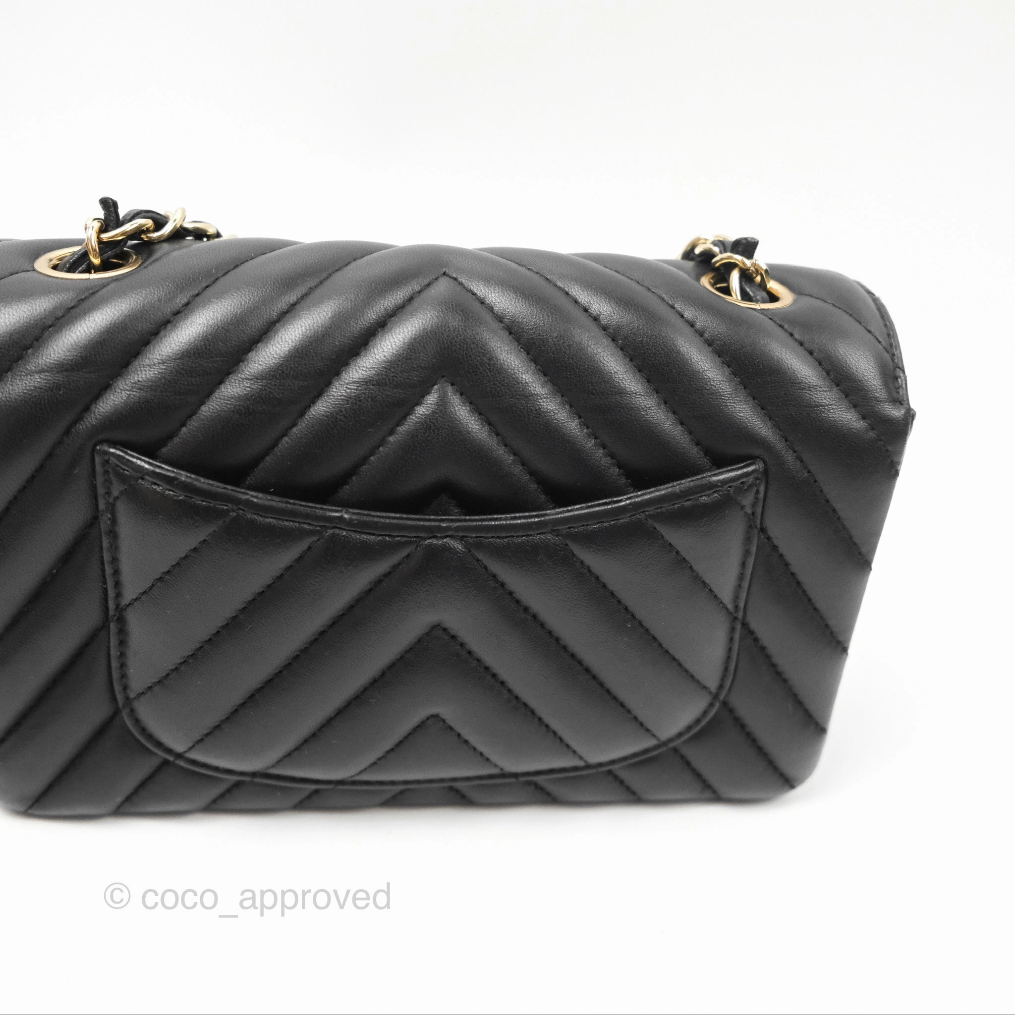 Chanel Mini Rectangular Flap Chevron Black Lambskin Gold Hardware