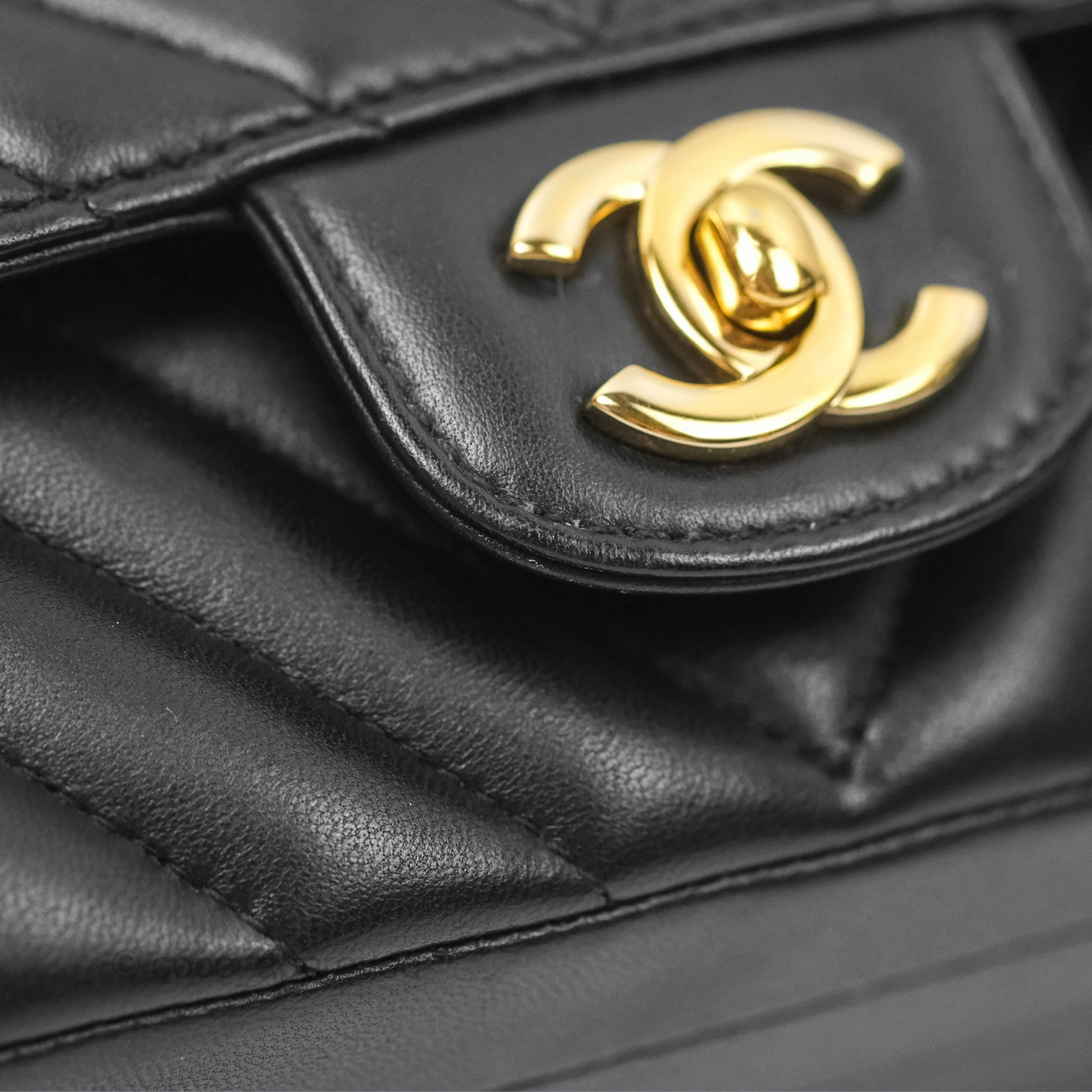 Chanel Mini Rectangular Flap Chevron Black Lambskin Gold Hardware