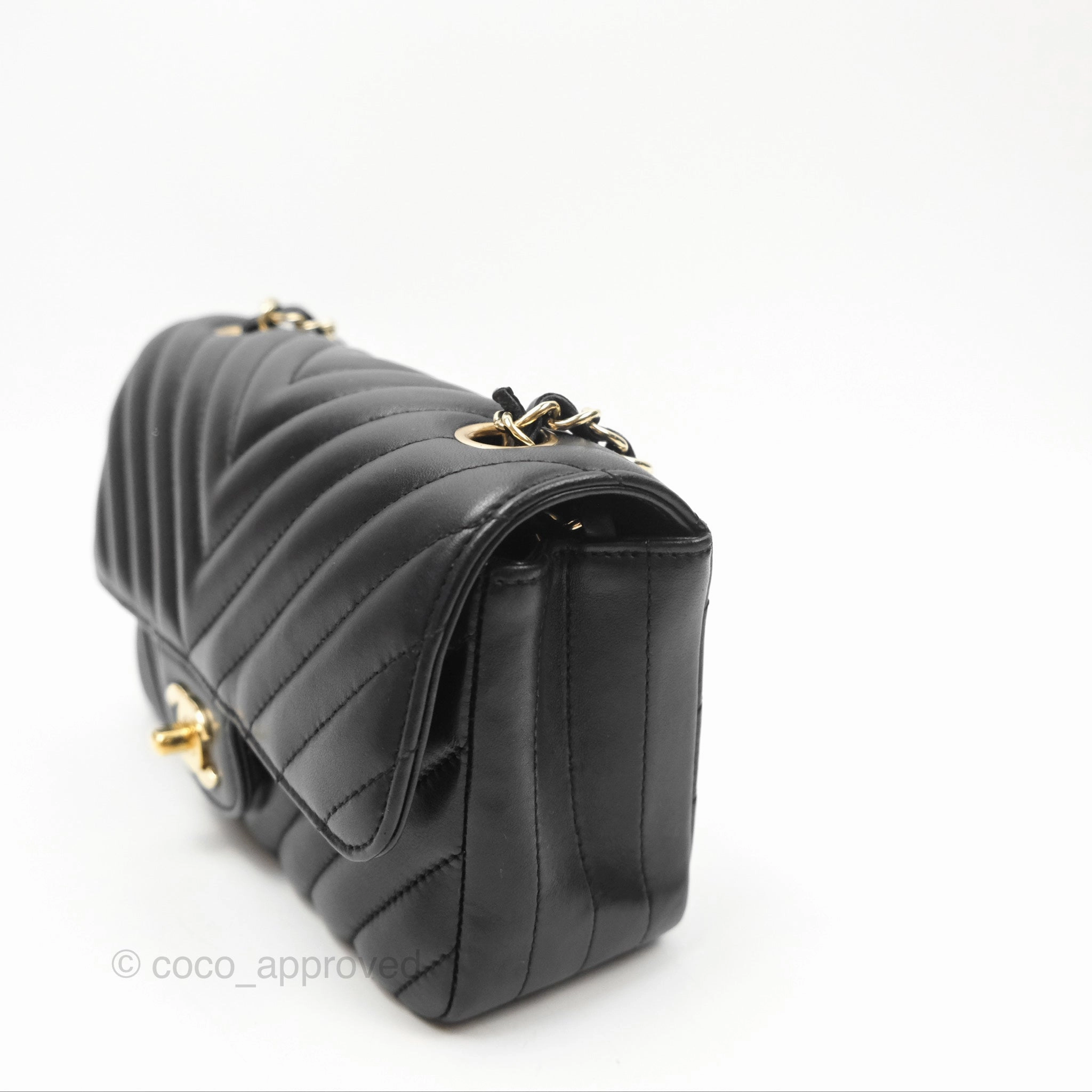 Chanel Mini Rectangular Flap Chevron Black Lambskin Gold Hardware