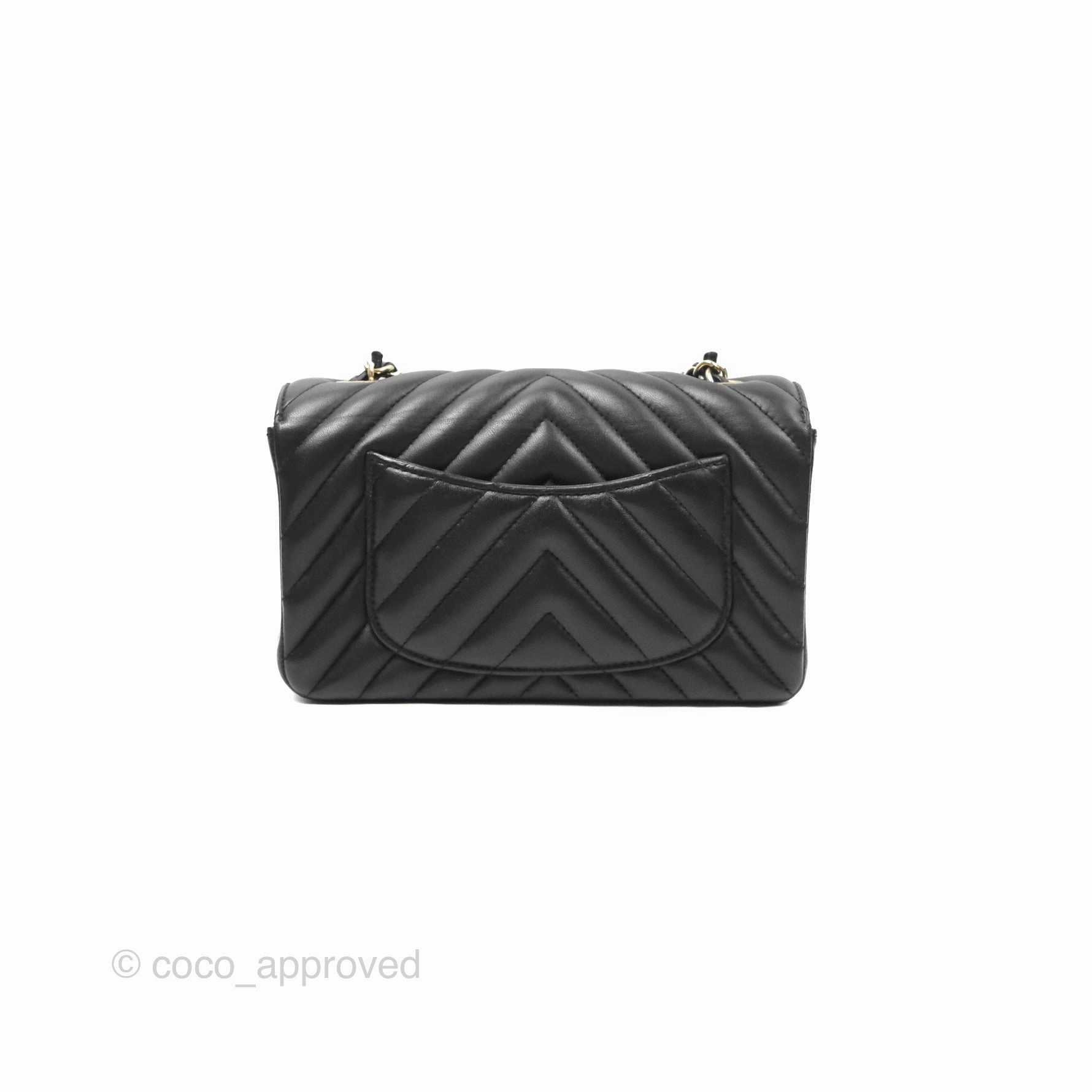 Chanel Mini Rectangular Flap Chevron Black Lambskin Gold Hardware