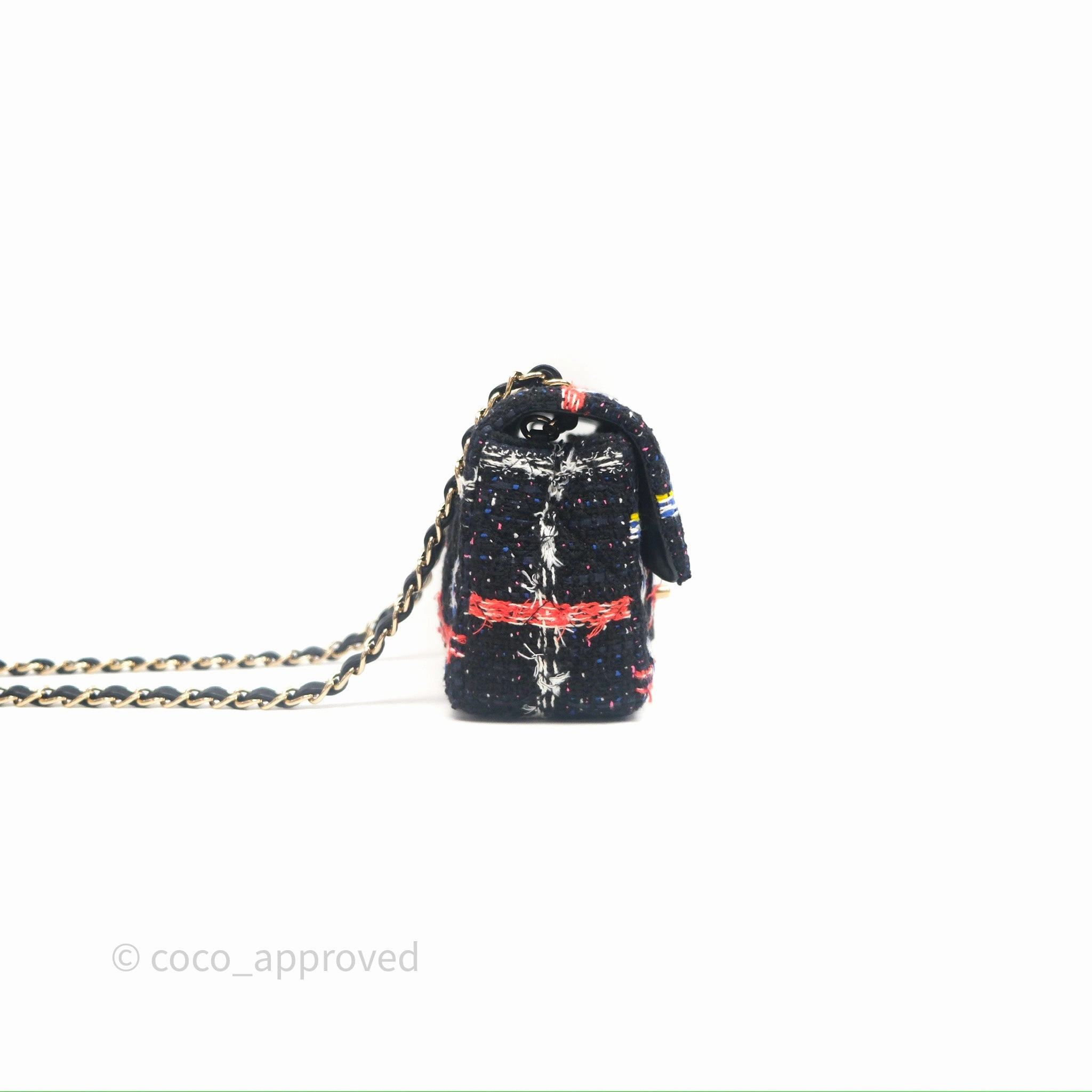 Chanel Mini Rectangular Flap Navy Tweed Gold Hardware