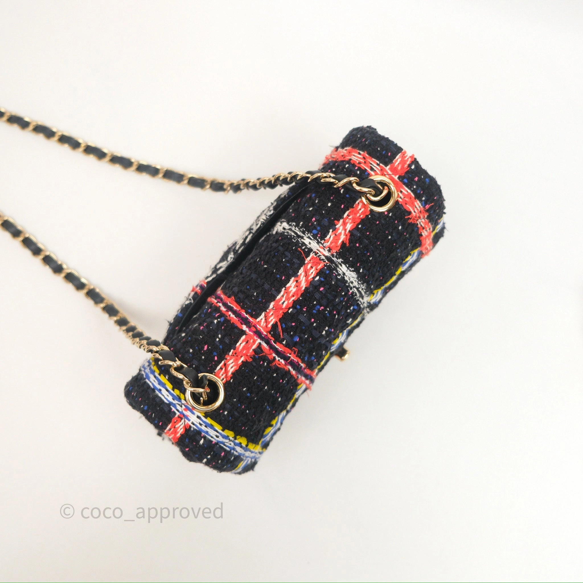 Chanel Mini Rectangular Flap Navy Tweed Gold Hardware