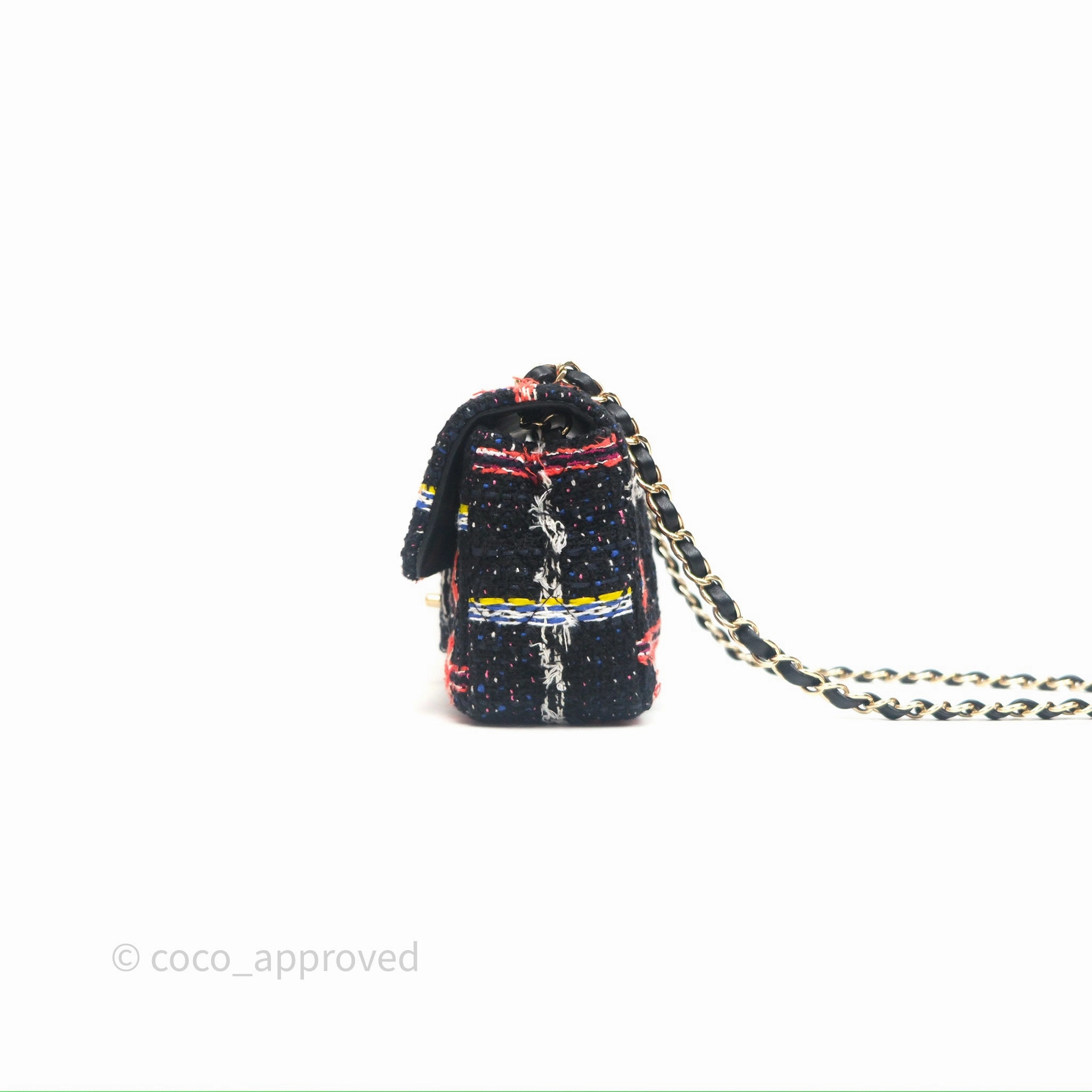 Chanel Mini Rectangular Flap Navy Tweed Gold Hardware
