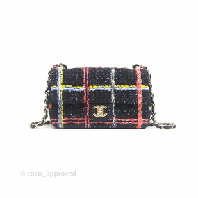 Chanel Mini Rectangular Flap Navy Tweed Gold Hardware