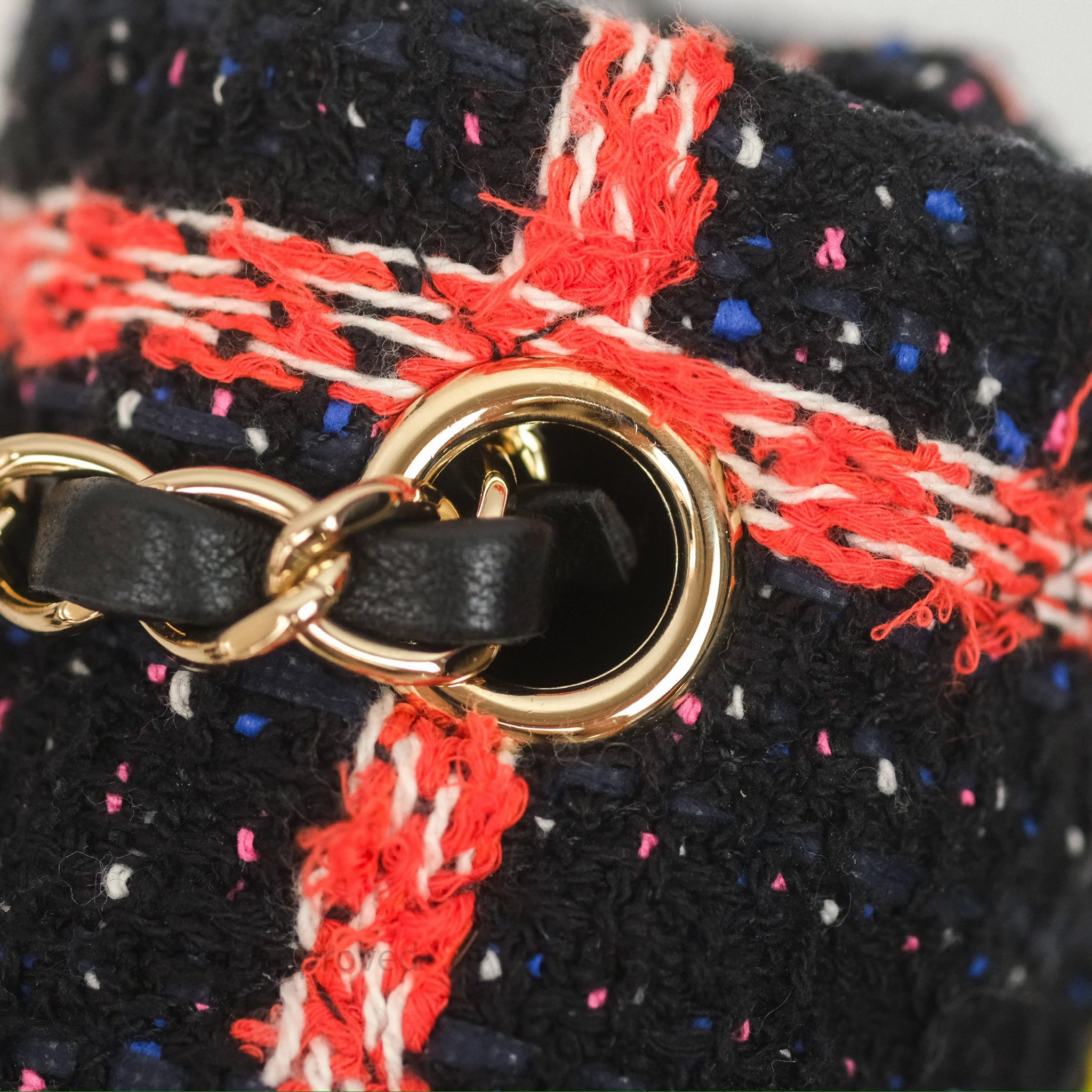 Chanel Mini Rectangular Flap Navy Tweed Gold Hardware