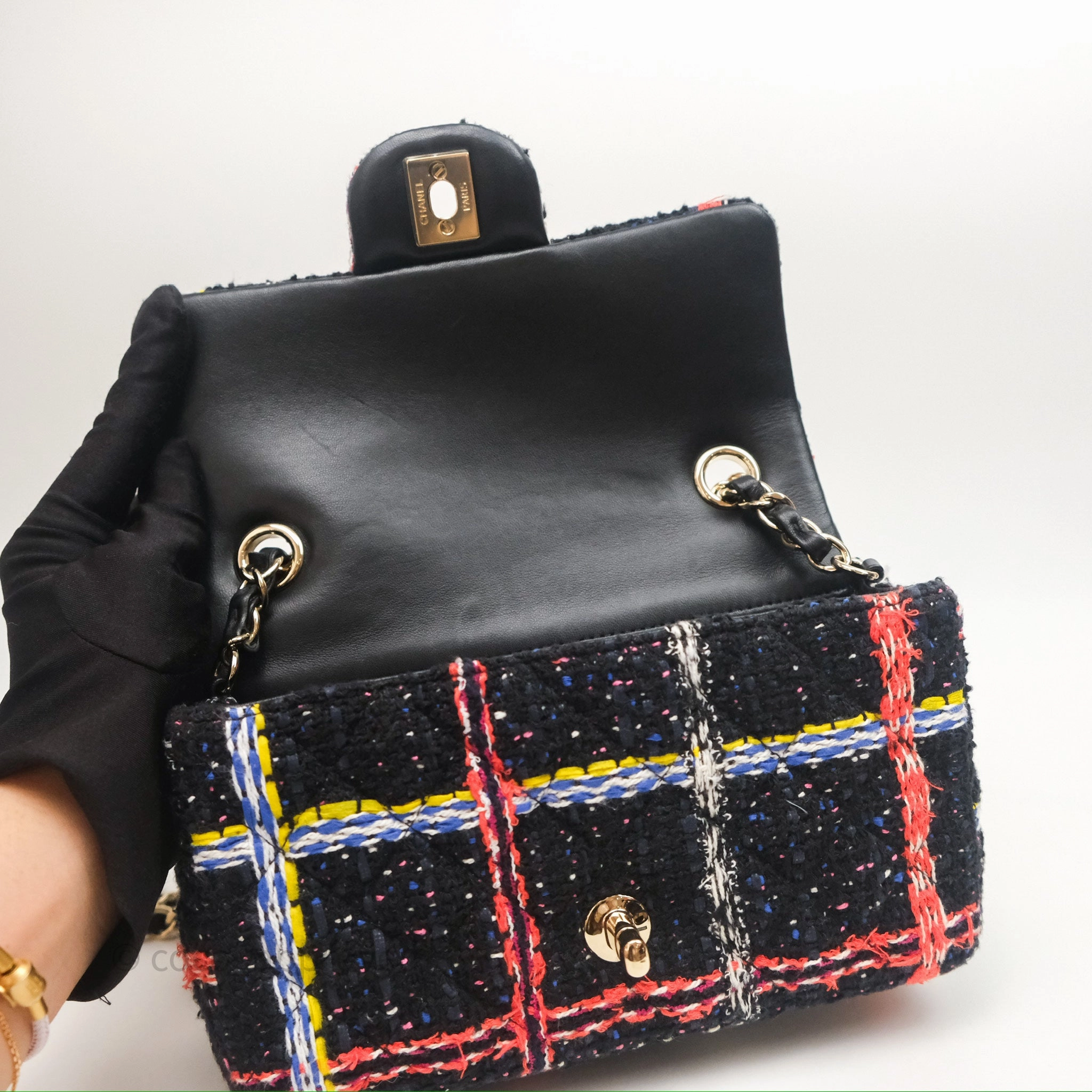 Chanel Mini Rectangular Flap Navy Tweed Gold Hardware