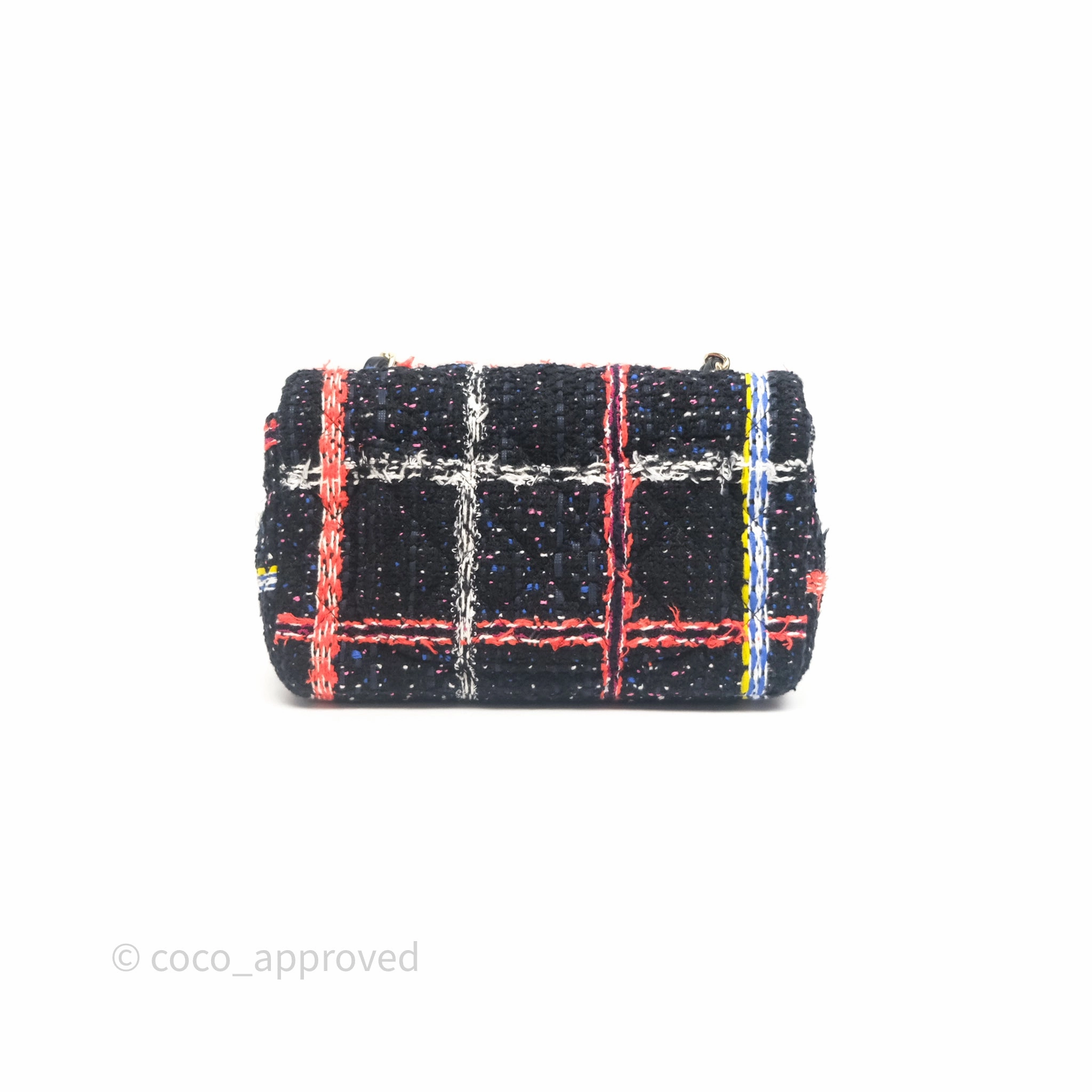 Chanel Mini Rectangular Flap Navy Tweed Gold Hardware