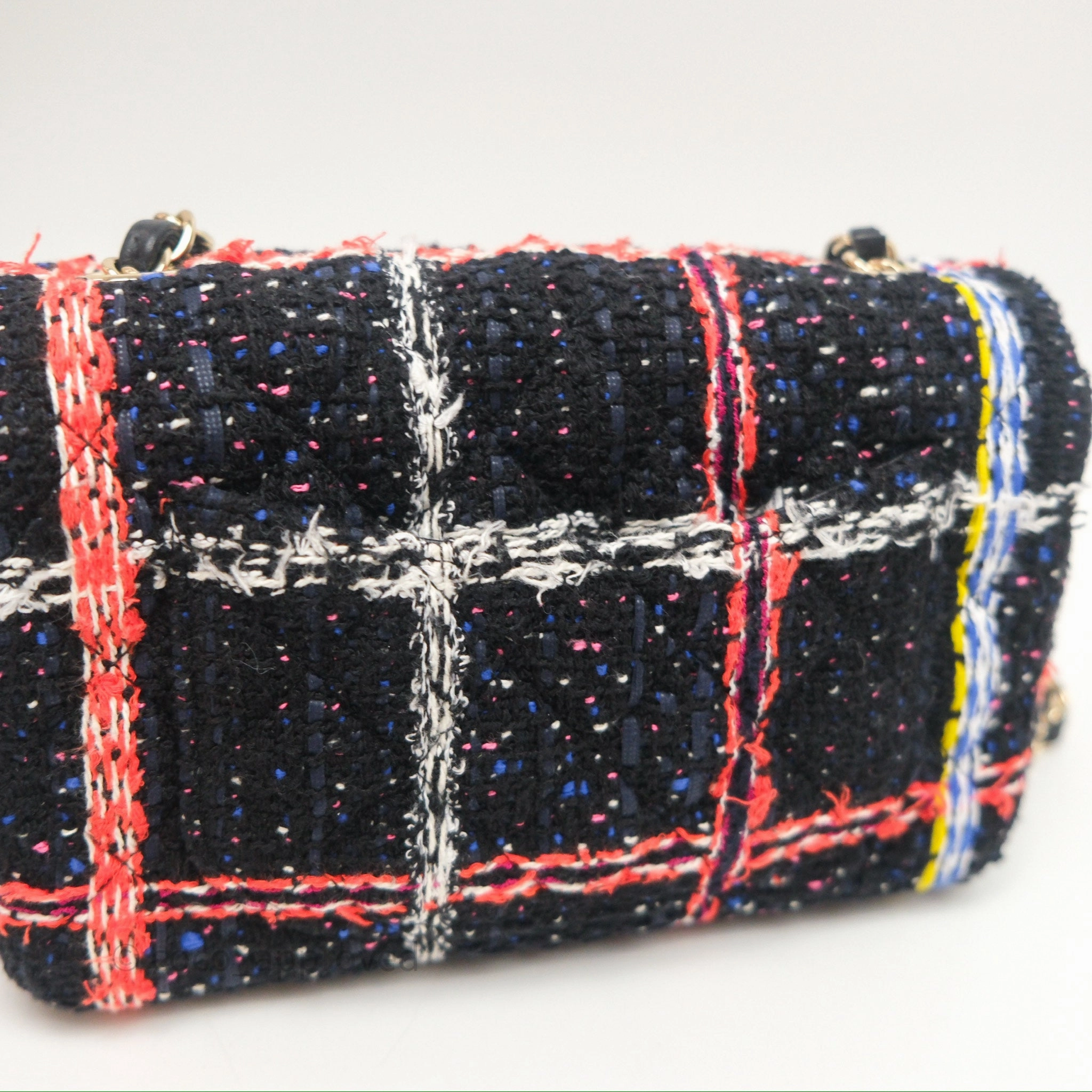Chanel Mini Rectangular Flap Navy Tweed Gold Hardware
