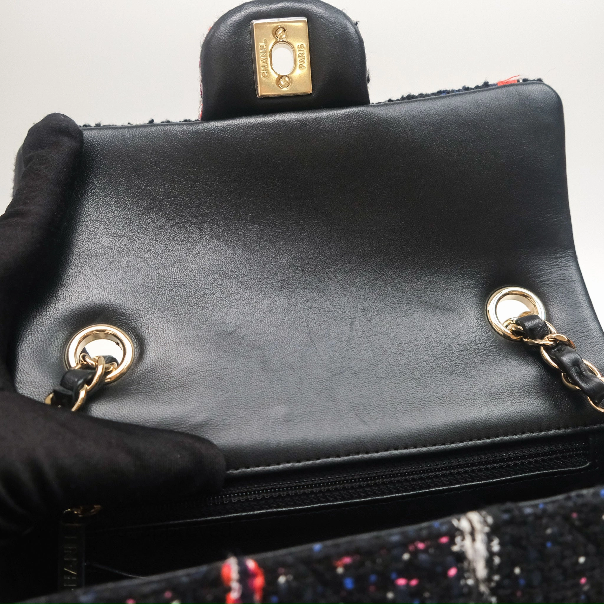 Chanel Mini Rectangular Flap Navy Tweed Gold Hardware