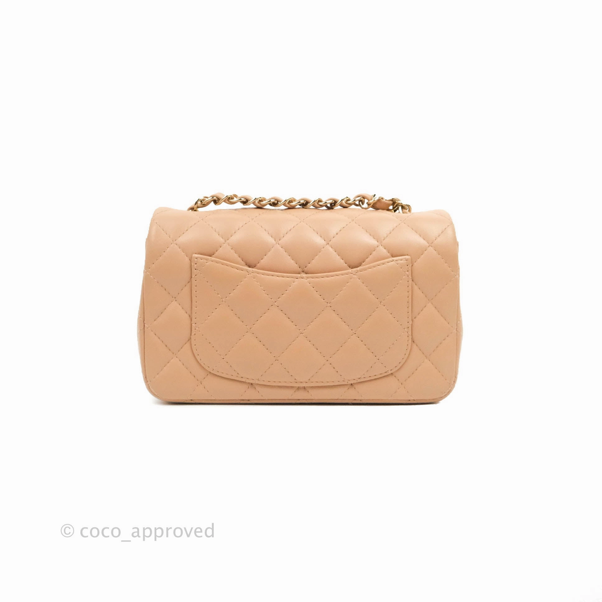 Chanel Mini Rectangular Flap Quilted Beige Lambskin Gold Hardware 21A