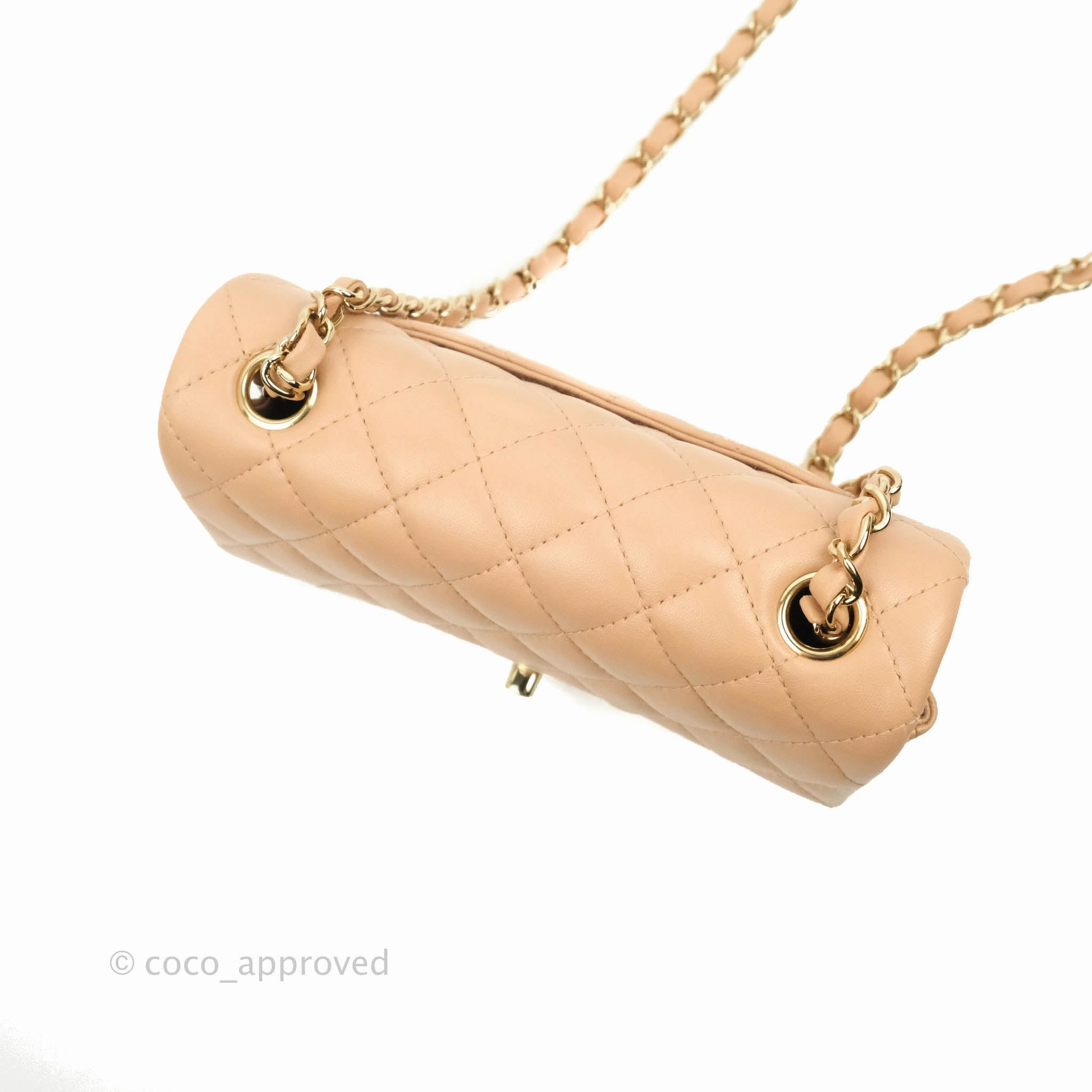 Chanel Mini Rectangular Flap Quilted Beige Lambskin Gold Hardware 21A