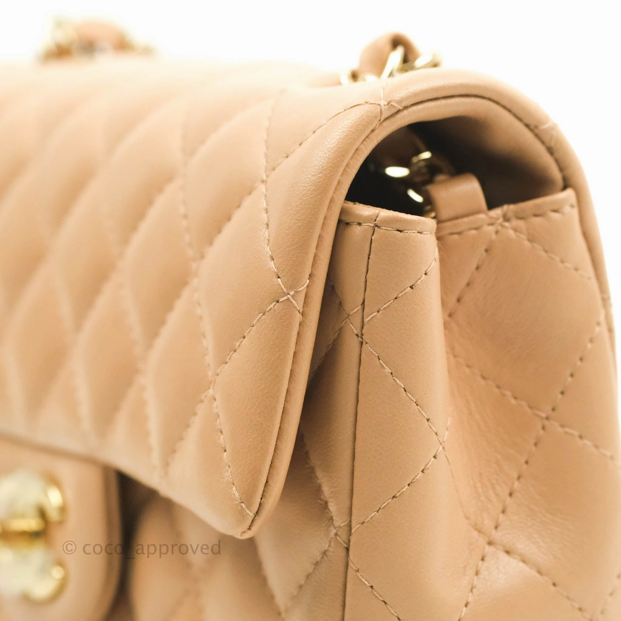 Chanel Mini Rectangular Flap Quilted Beige Lambskin Gold Hardware 21A