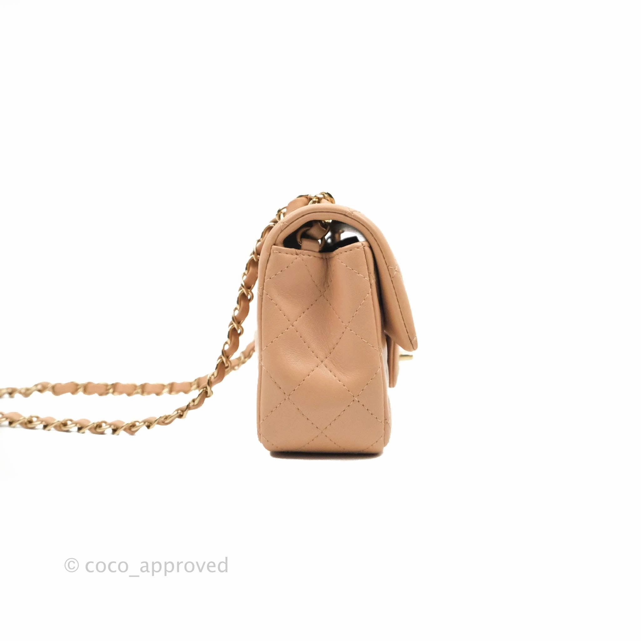 Chanel Mini Rectangular Flap Quilted Beige Lambskin Gold Hardware 21A