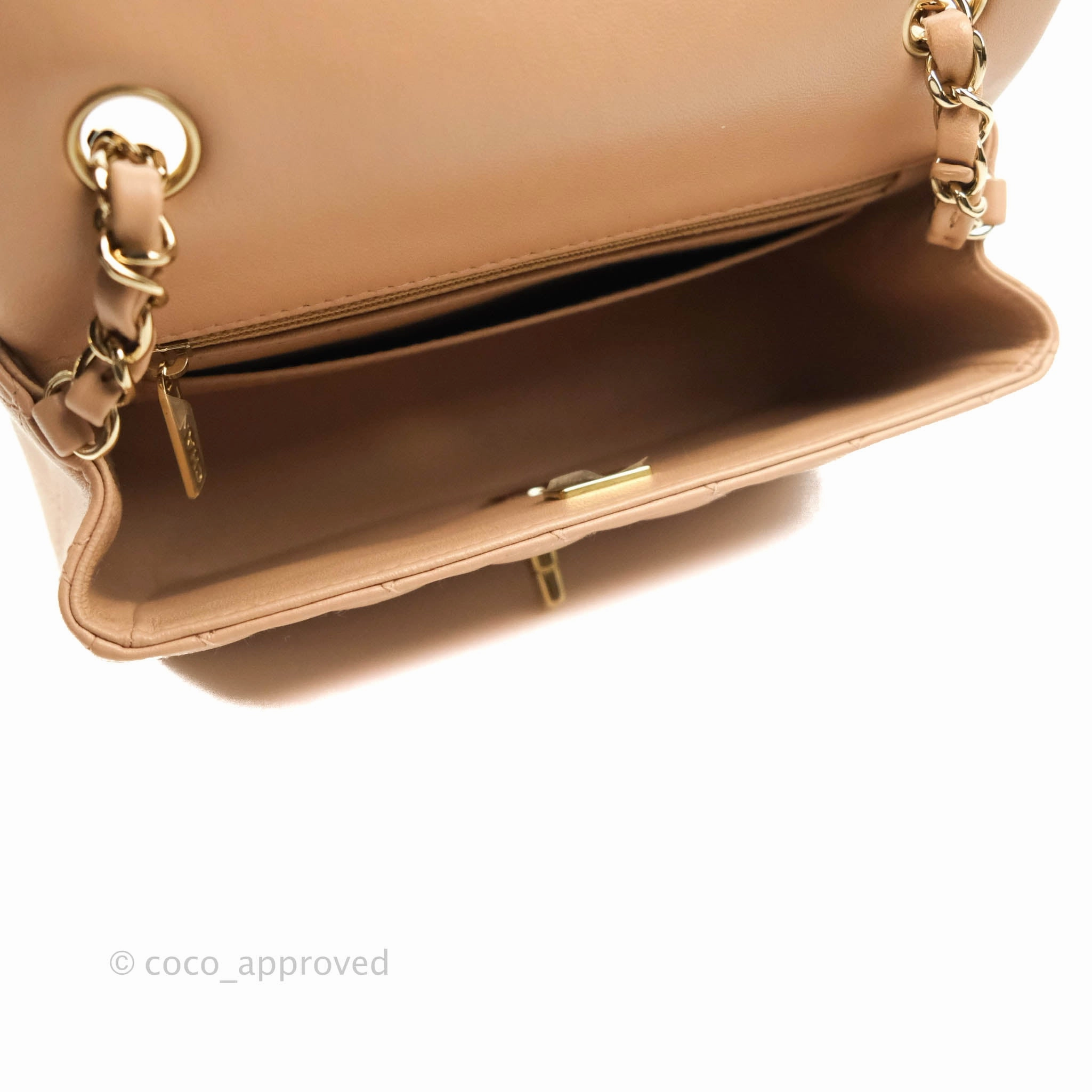 Chanel Mini Rectangular Flap Quilted Beige Lambskin Gold Hardware 21A