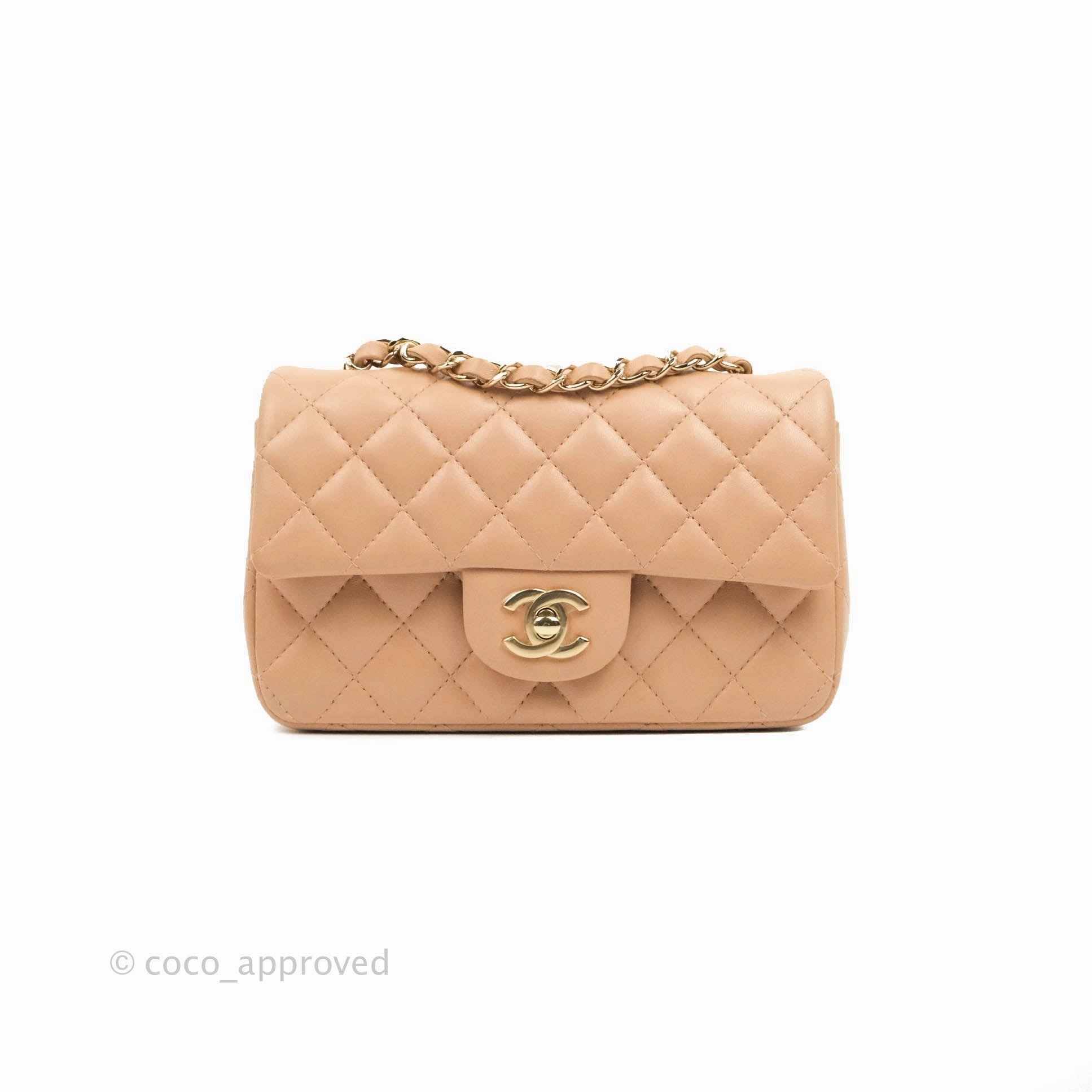 Chanel Mini Rectangular Flap Quilted Beige Lambskin Gold Hardware 21A